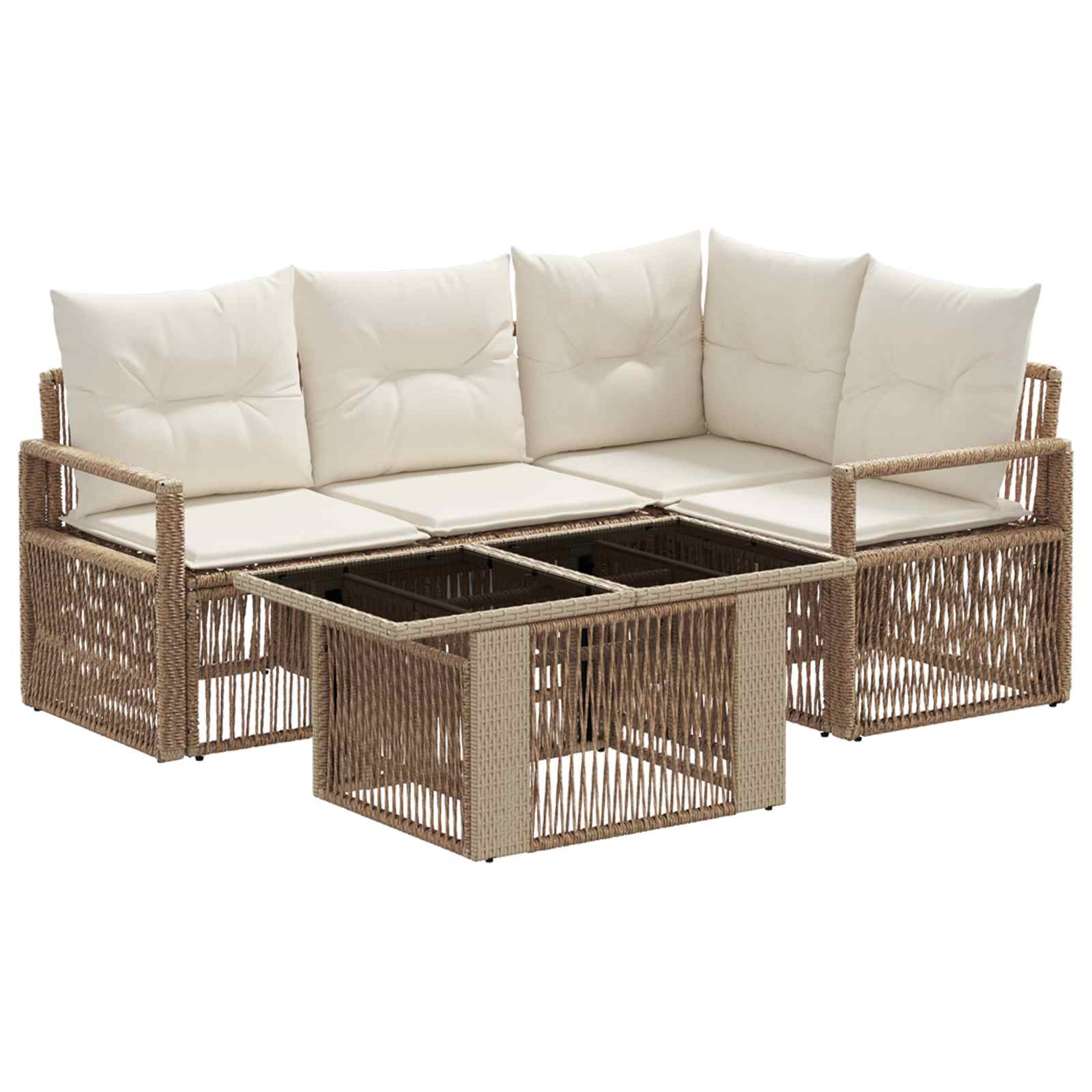 Vidaxl Garden Sofa Set 5 Pcs Beige And Cream White Poly Rattan