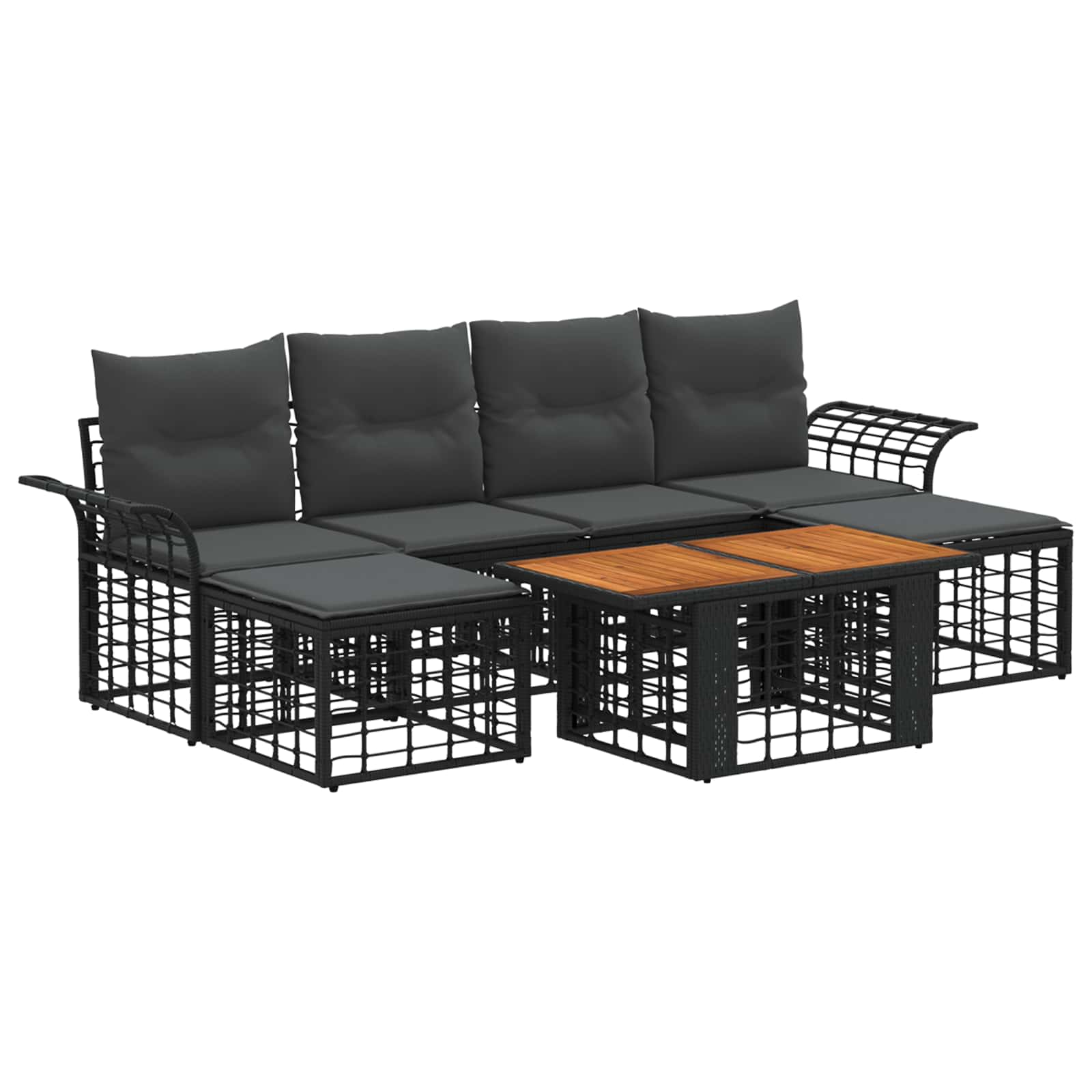 Vidaxl Garden Sofa Set 7 Pcs Black And Dark Grey Poly Rattan