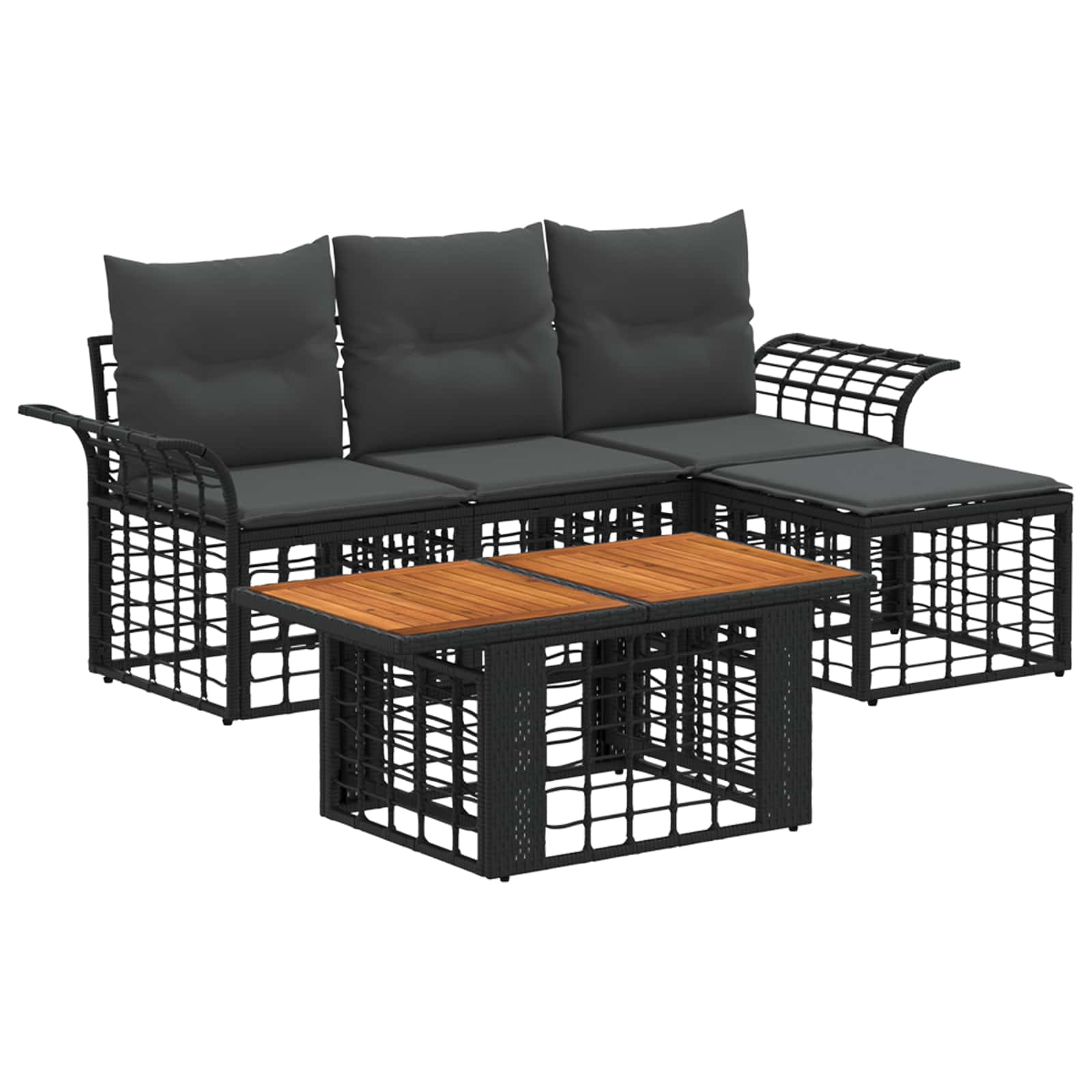 Vidaxl Garden Sofa Set 5 Pcs Black And Dark Grey Poly Rattan