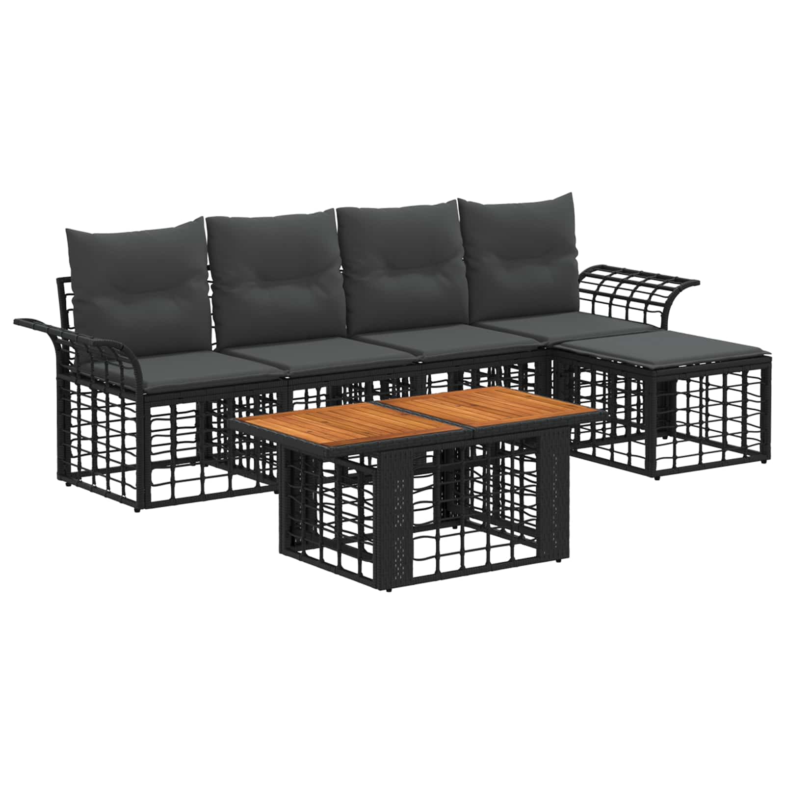 Vidaxl Garden Sofa Set 6 Pcs Black And Dark Grey Poly Rattan