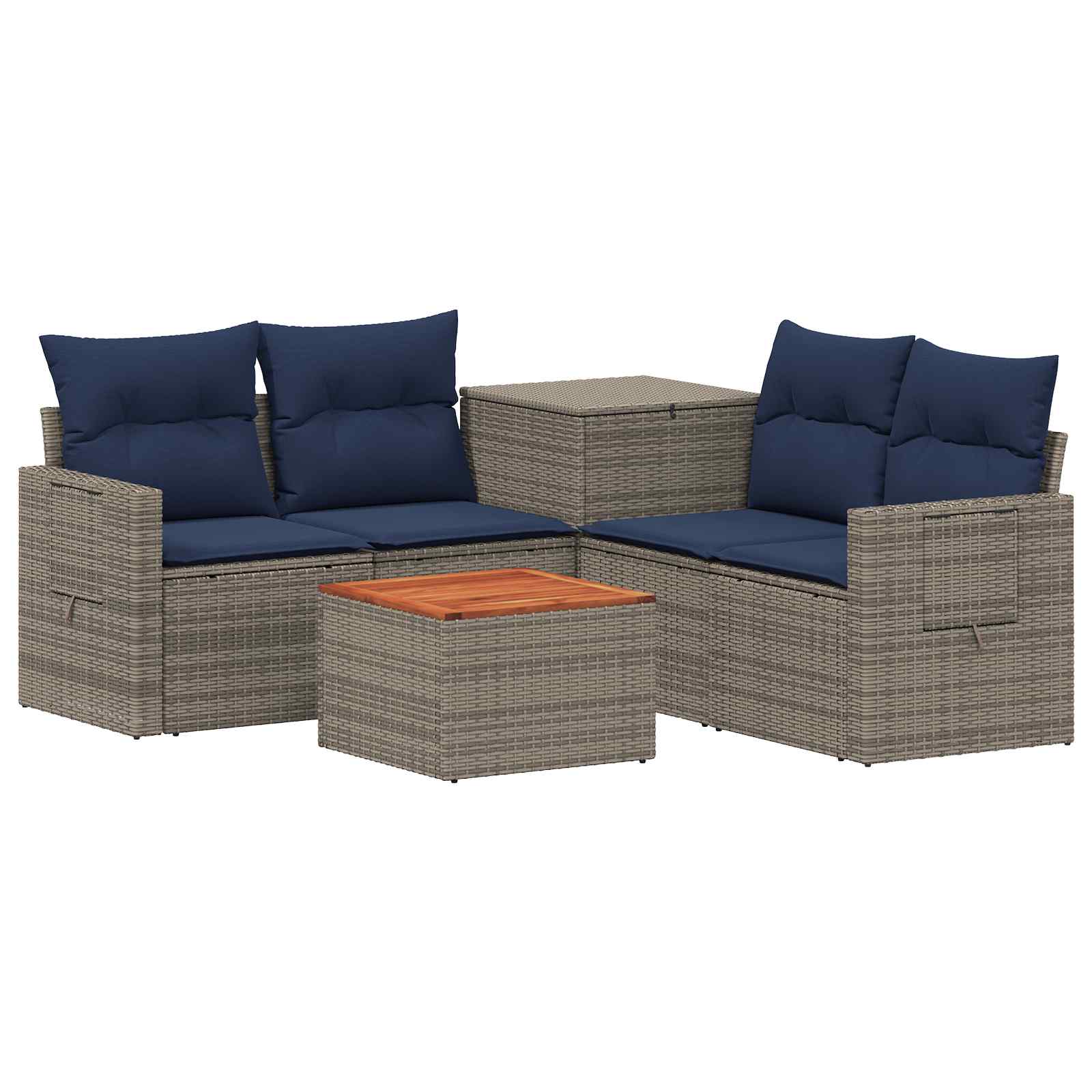 Vidaxl Sofa Set 6 Pcs Grey And Navy Blue Poly Rattan And Steel
