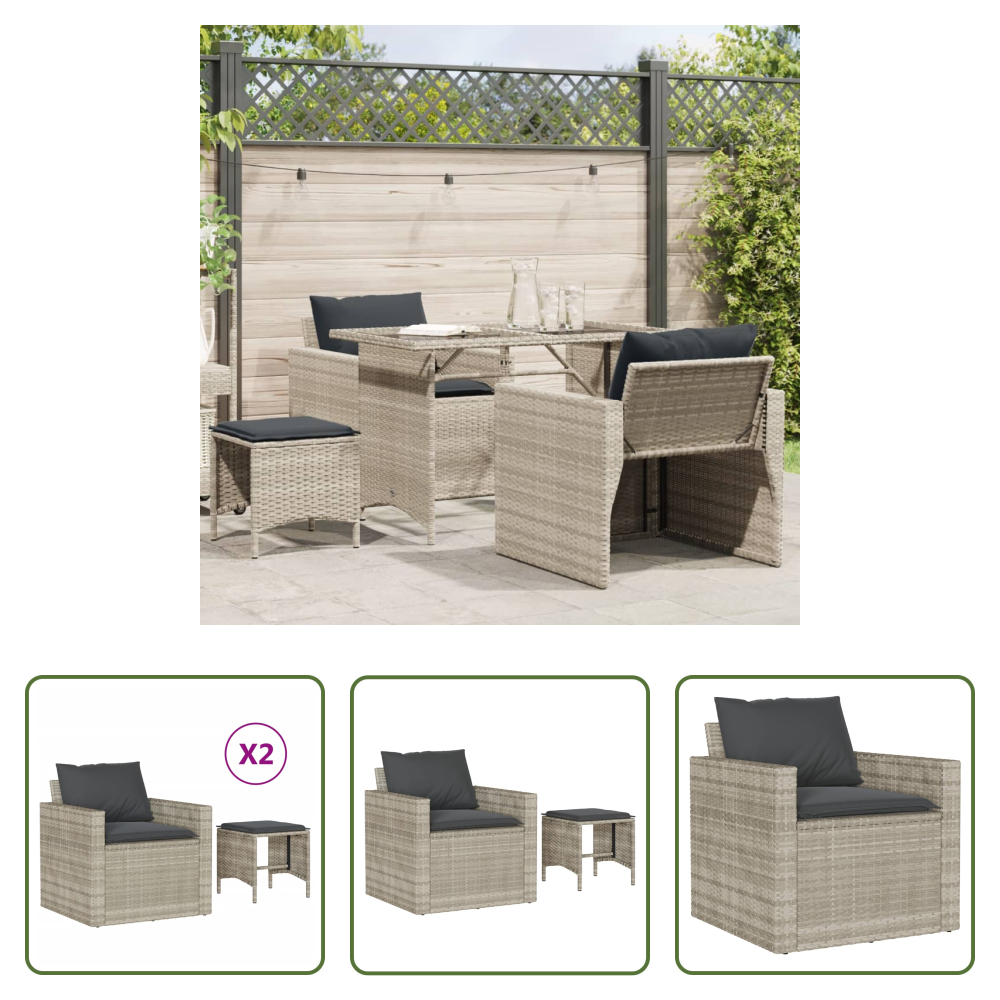 Vidaxl Rattanmöbel - 4-tlg. Garten-sofagarnitur Mit Kissen Hellgrau Poly Rattan