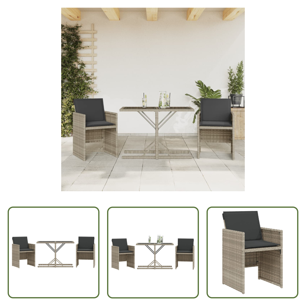 Vidaxl Bistro-set - 3-tlg. Bistro-set Mit Kissen Hellgrau Poly Rattan