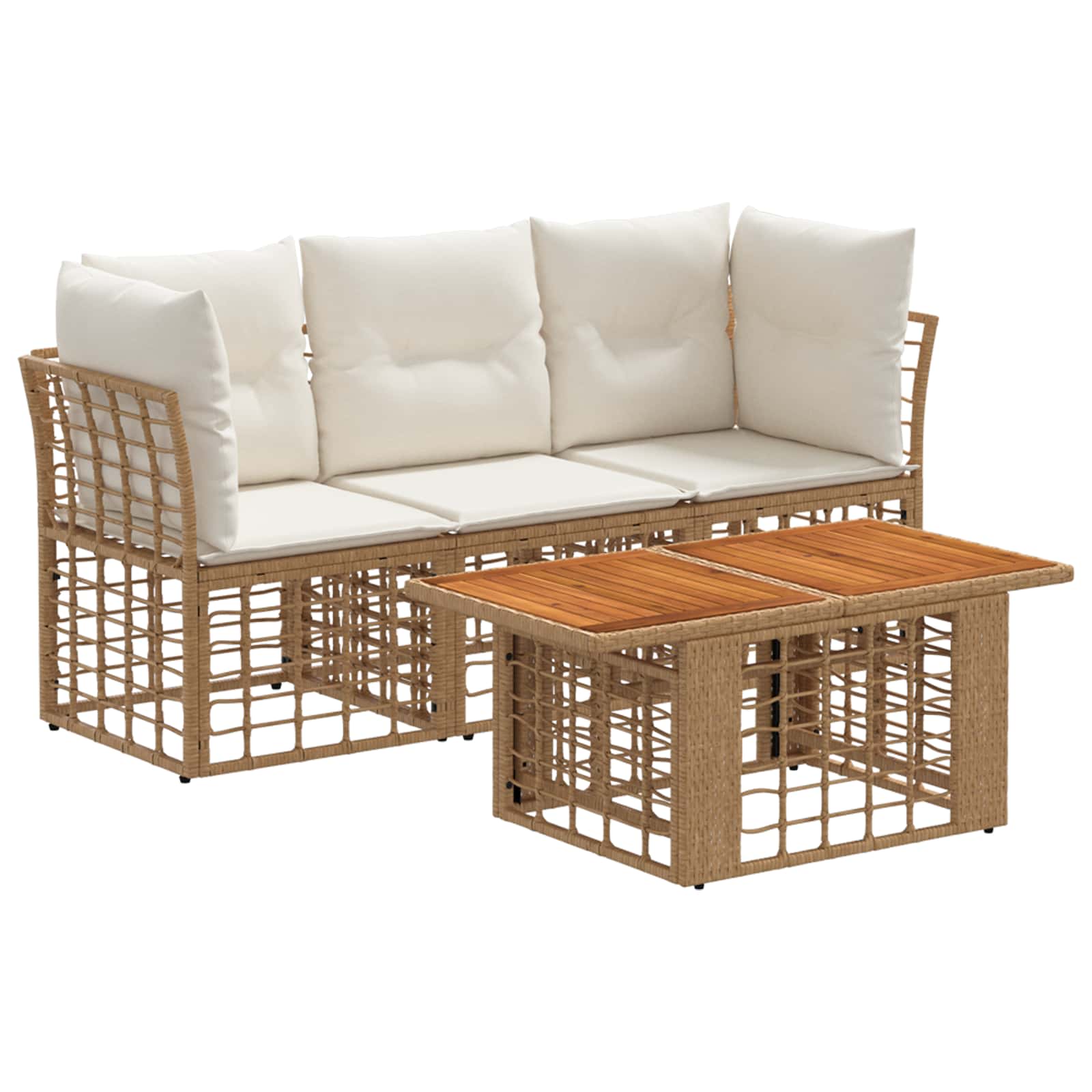 Vidaxl Garden Sofa Set 4 Pcs Natural And Cream White Poly Rattan