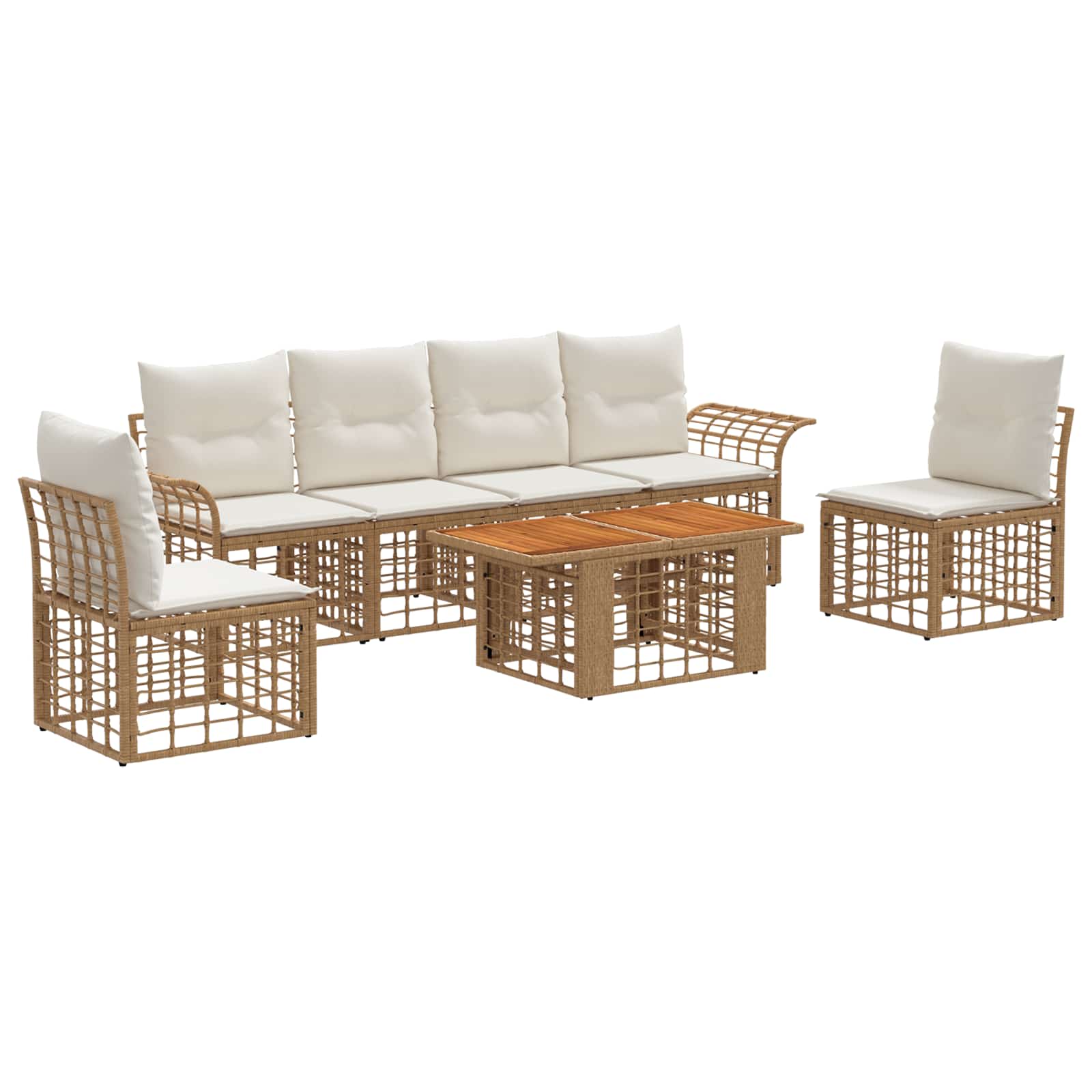 Vidaxl Garden Sofa Set 7 Pcs Natural And Cream White Poly Rattan