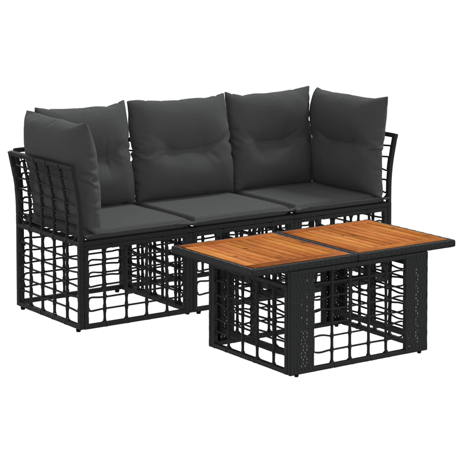 Vidaxl Garden Sofa Set 4 Pcs Black And Dark Grey Poly Rattan