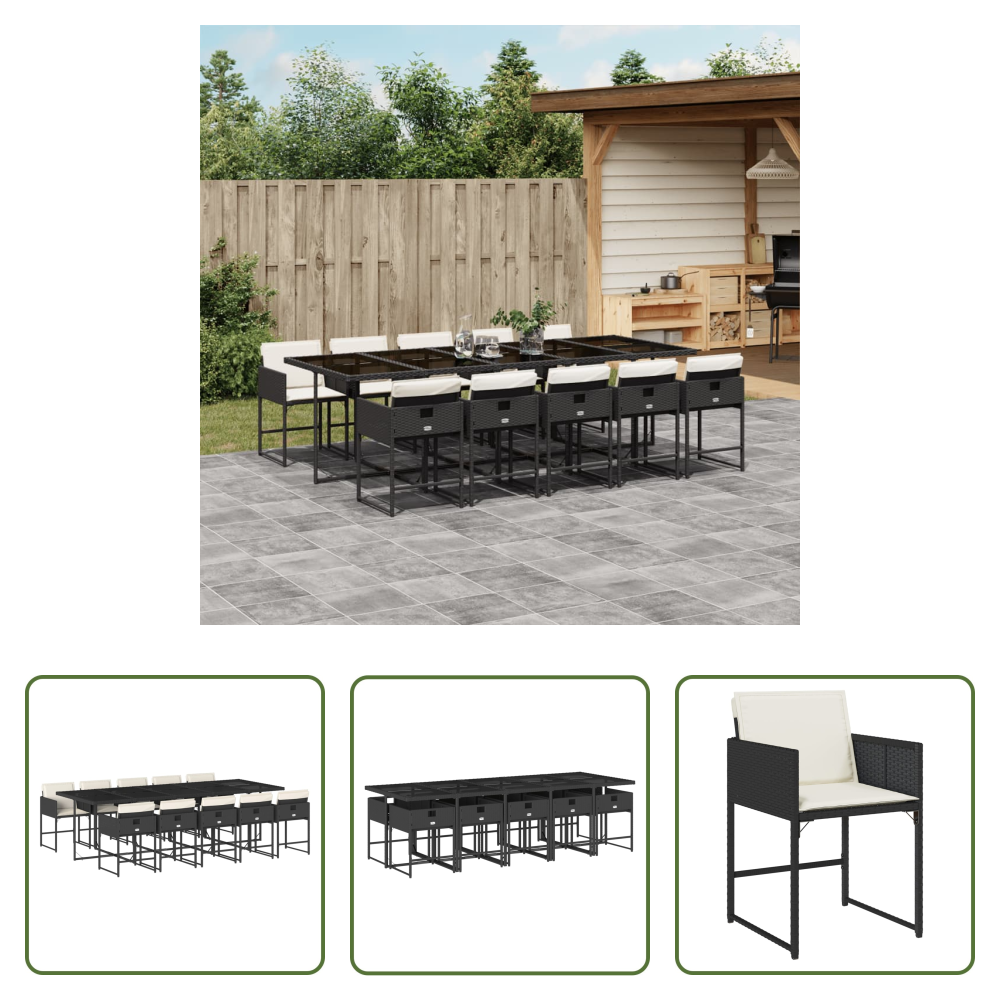 Vidaxl Gartensessel - 11-tlg. Garten-essgruppe Mit Kissen Schwarz Poly Rattan