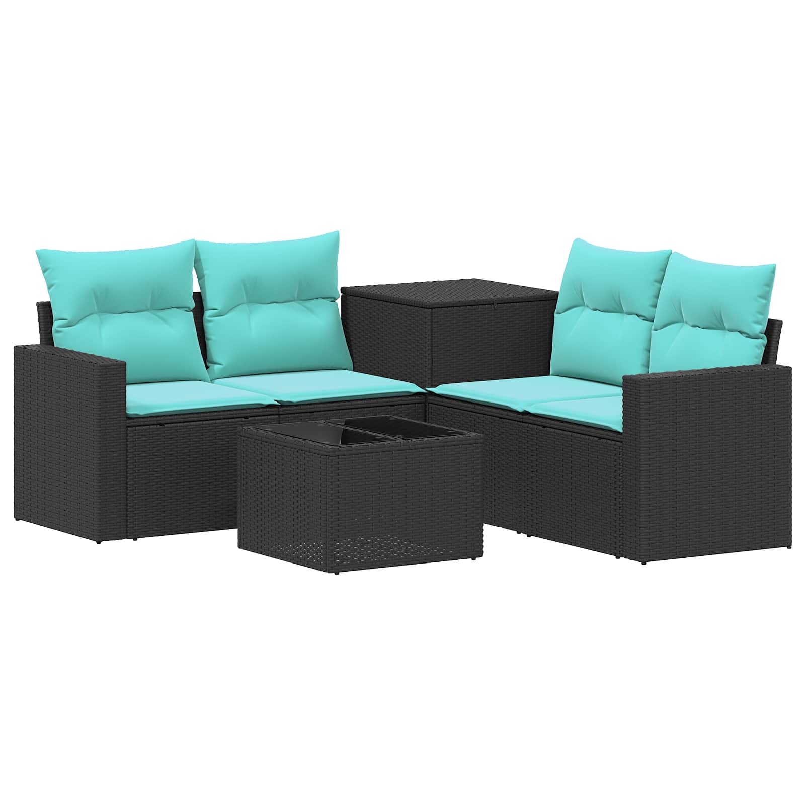 Vidaxl Sofa Set 6 Pcs Black And Blue Poly Rattan And Steel