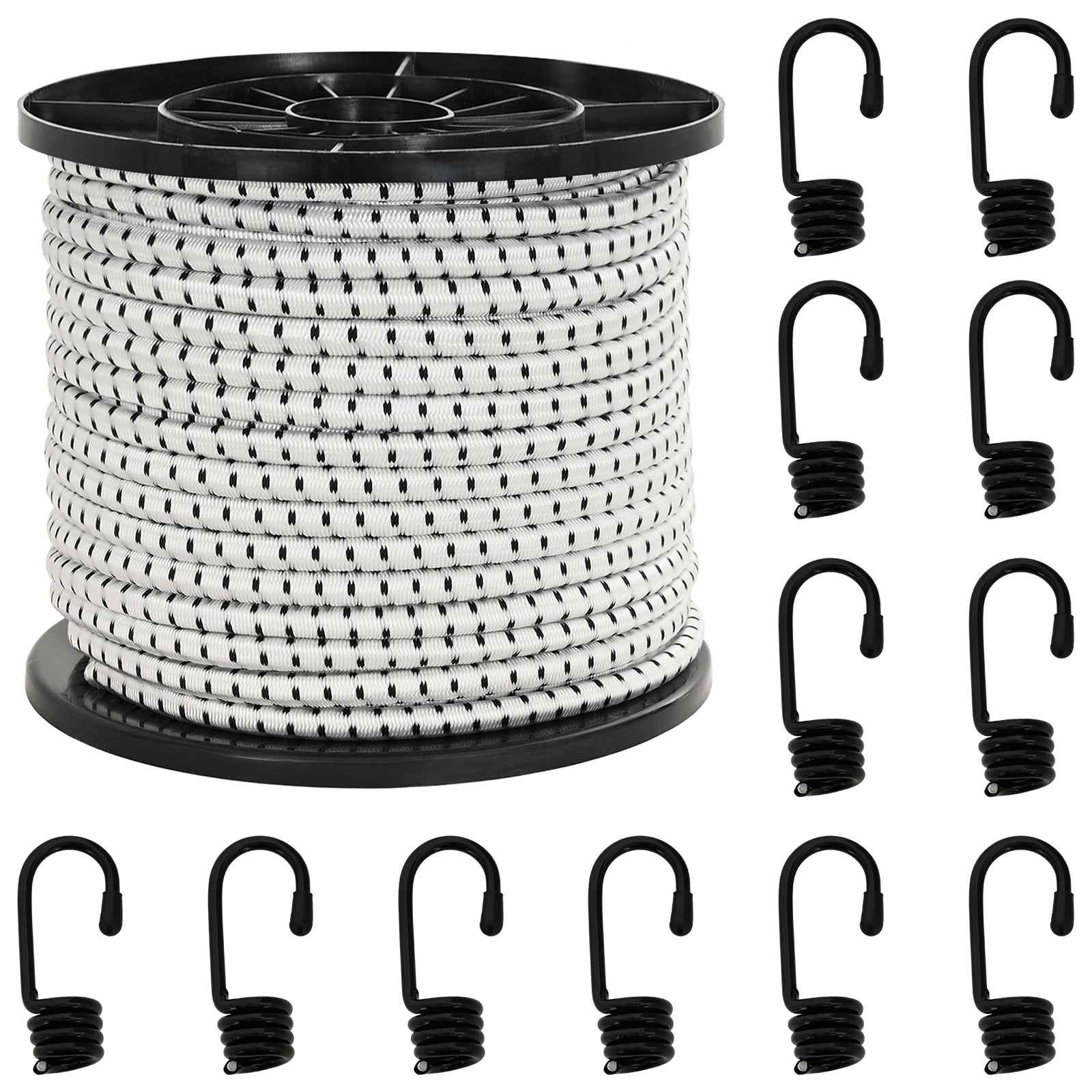 Vidaxl Bungee Cords With Hooks 8 Mm Black And White Pp And Rubber
