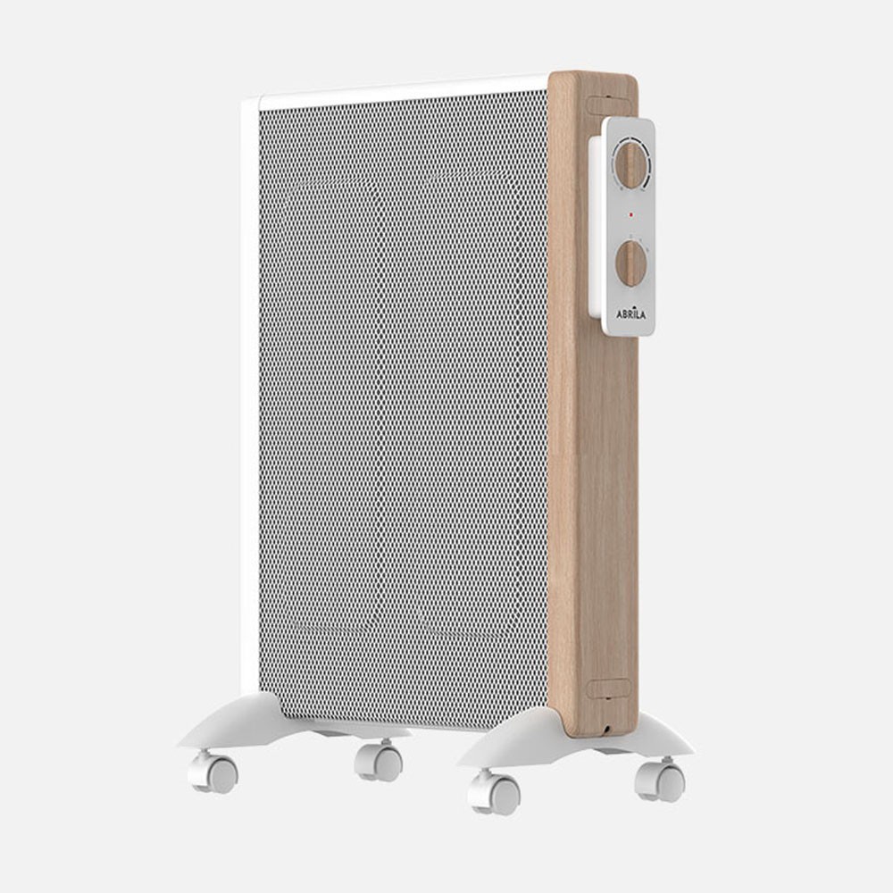 Mikraradiator Badin 1500w Weiß/holz 2 Leistungen Anti-kippschutz Thermostatregelbar Mit Rädern