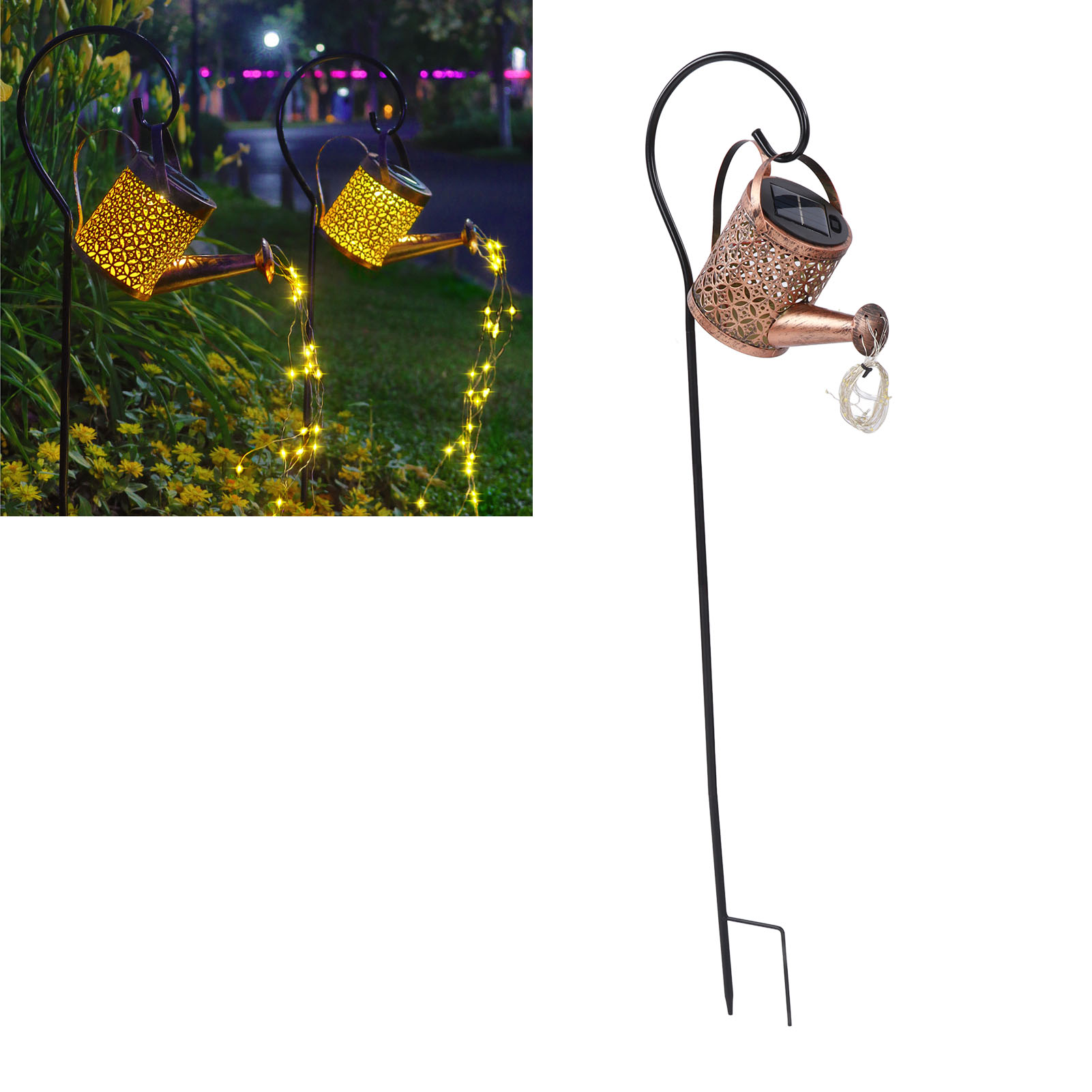 Led-solar-wasserkocherleuchte, Dekorative Bewässerungsleuchte Für Villengärten, Schmiedeeiserne, Durchbrochene Solar-gartenleuchte Aus Kupferdraht)
