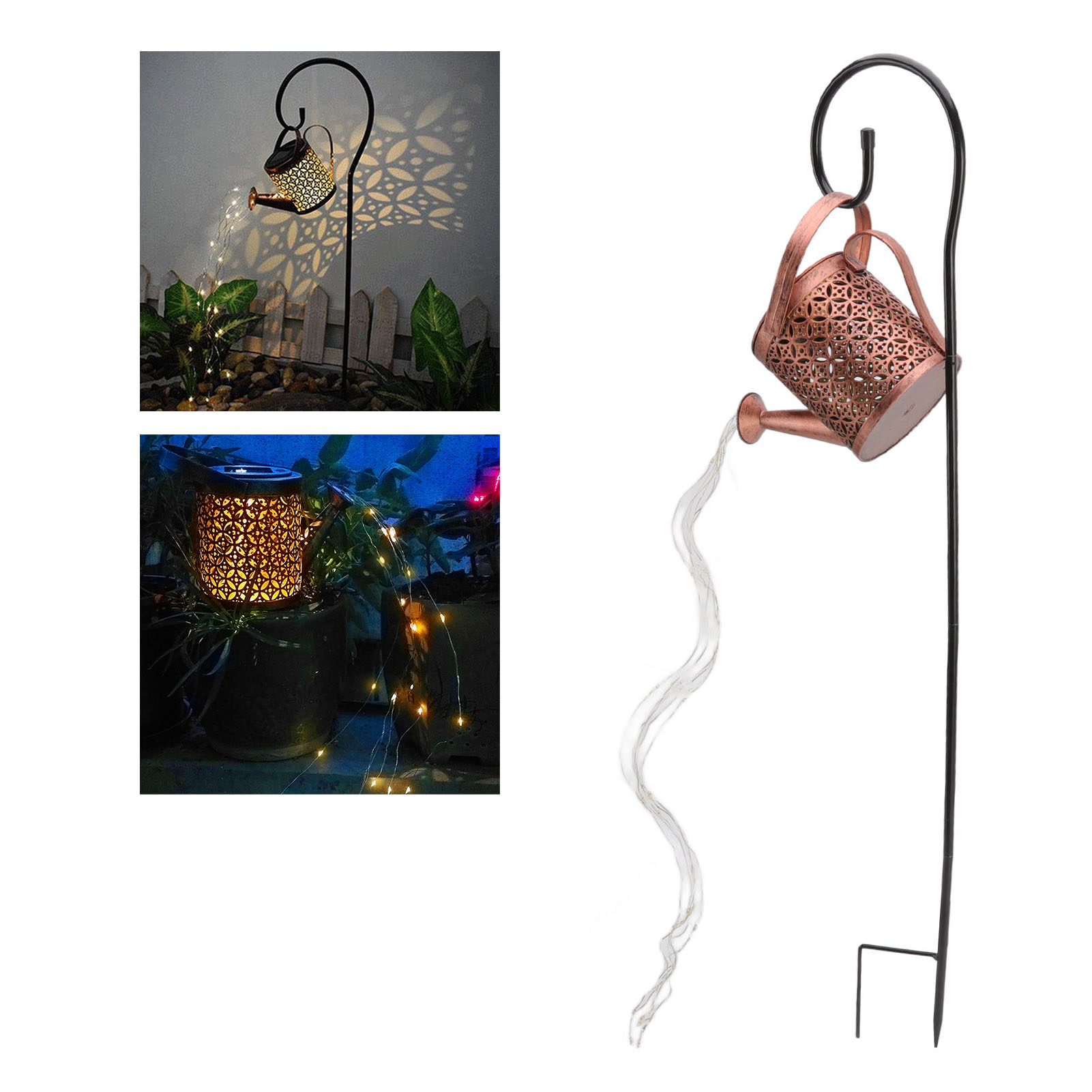 Hohle, Wasserdichte Solarlampe In Form Einer Gießkanne Mit Ständer Zur Dekoration Von Villa Und Garten Im Freien.
