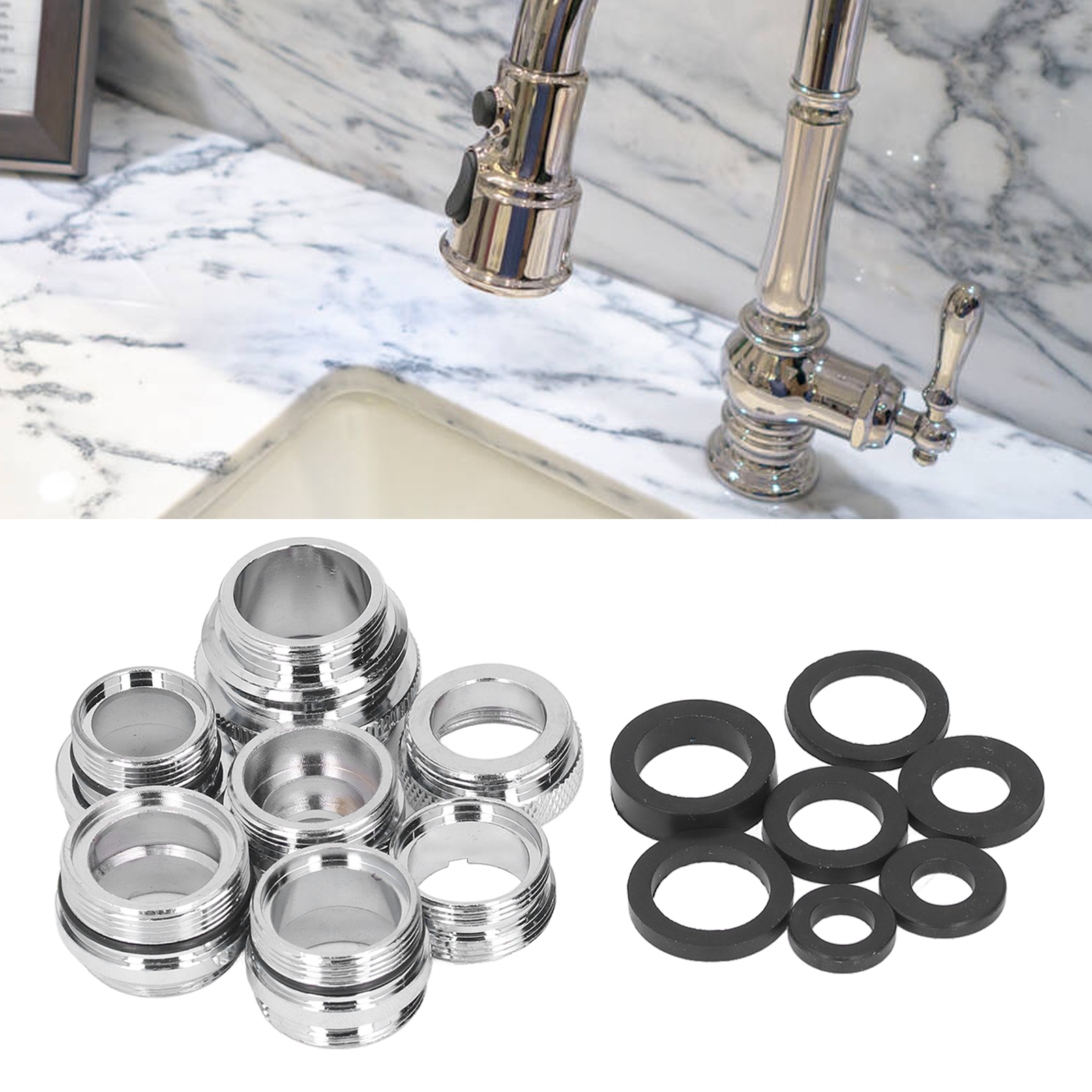Set Mit 7 Wasserhahnadaptern, Gartenschlauchadaptern Und Küchenspülenschlauchadaptern