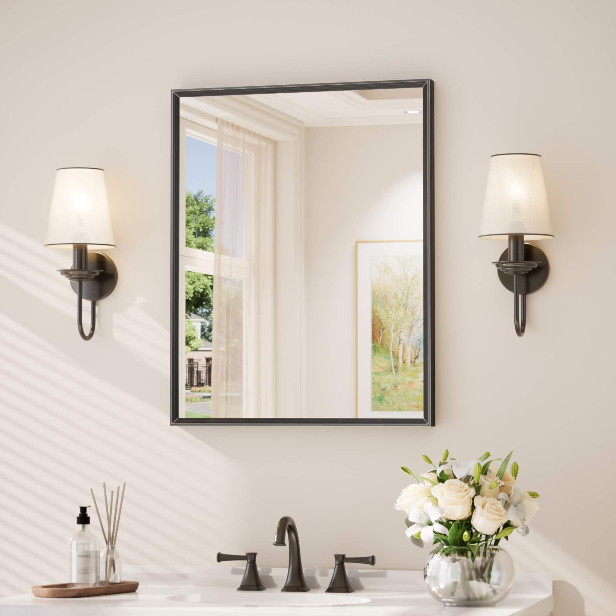 Keonjinn Wandspiegel Rechteckig Mit Schwarzem Rahmen 60x76cm, Alurahmen, Hd-gehärtetes Glas, Mit Runden Ecken, Moderner Stil, Hd-reflexion, Für Badezimmer&flur