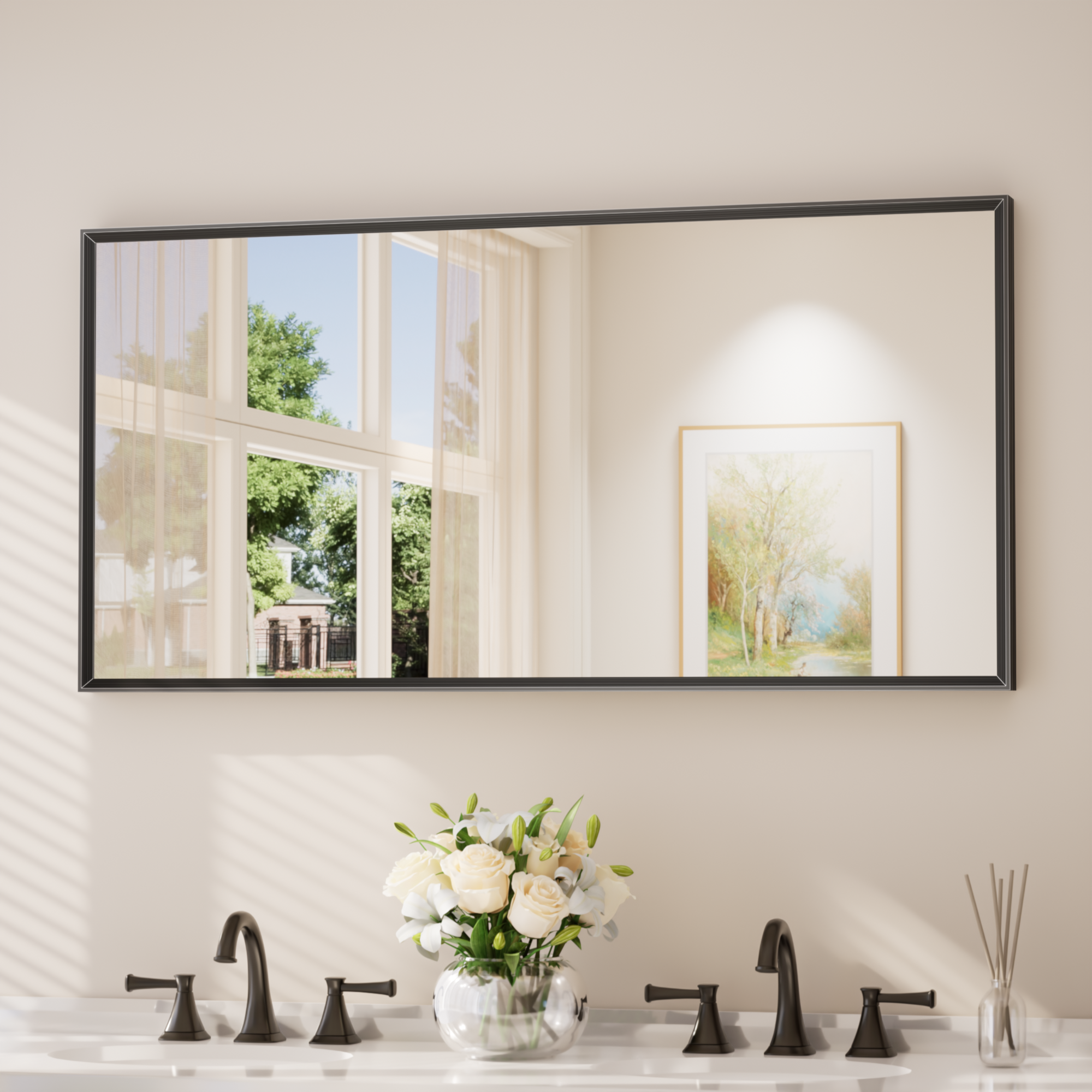 Keonjinn Wandspiegel Rechteckig Mit Schwarzem Rahmen 120x60cm, Alurahmen, Hd-gehärtetes Glas, Mit Runden Ecken, Moderner Stil, Hd-reflexion, Für Badezimmer&flur