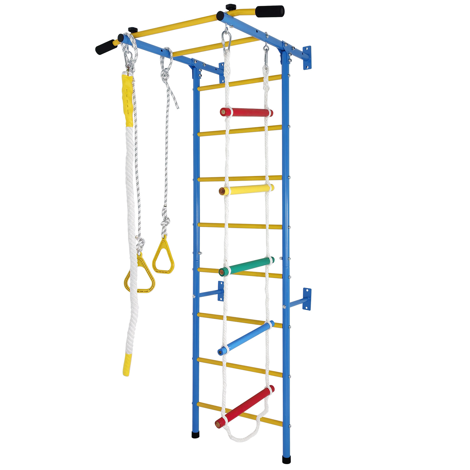 Kinder-klettergerüst Für Den Innenbereich 5-in-1, Wandkletterset Aus Karbonstahl, Blau Okmyhome