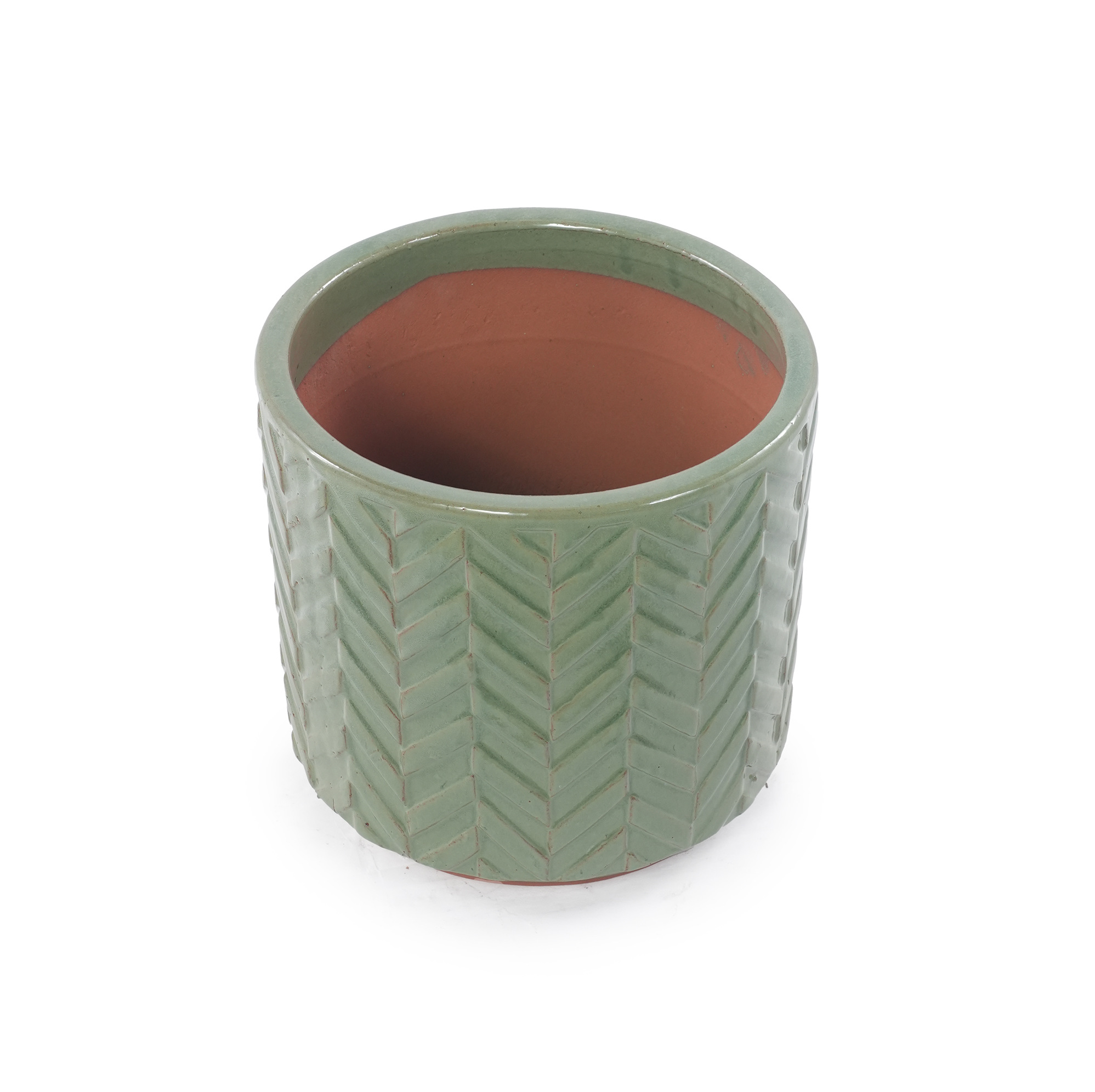 Keramik-blumentopf Ø31,5 Cm, Glänzend Salbeigrün Mit Relief, Okmyhome
