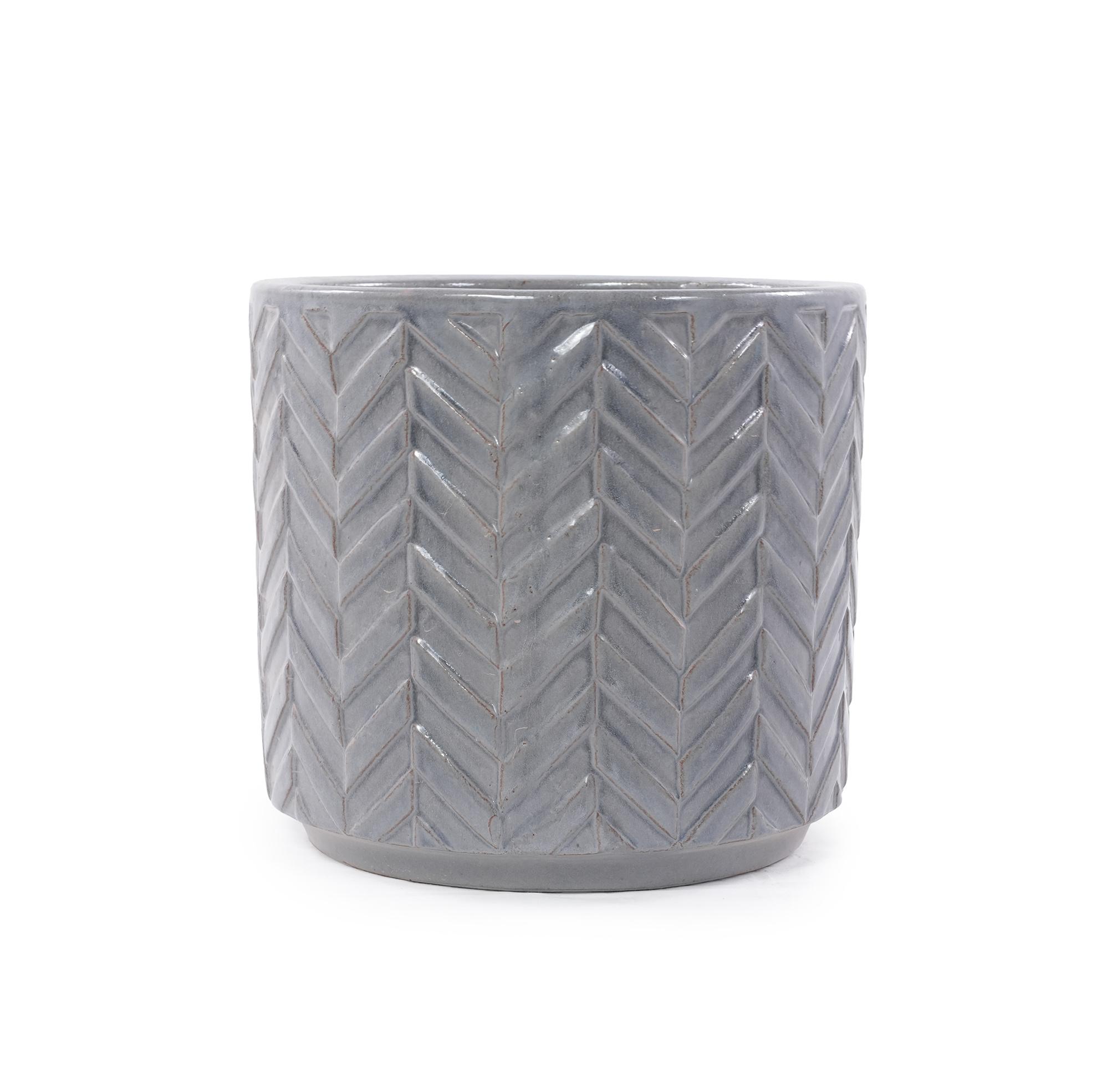 Keramik-blumentopf Ø20 Cm Aschgrau, Chevrons-relief, Mit Drainageloch Okmyhome