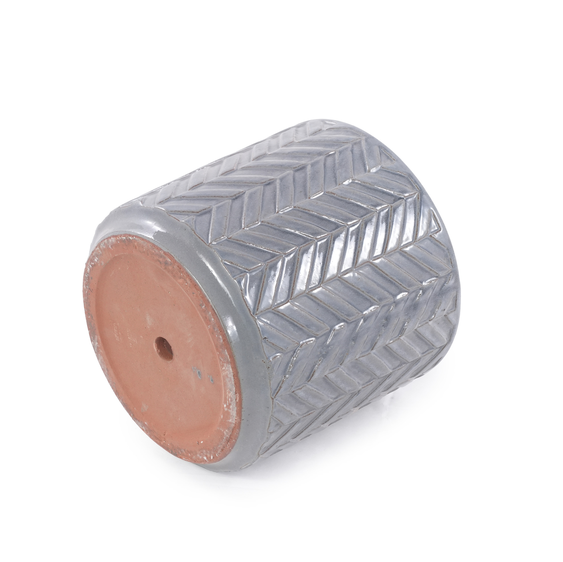 Keramik-blumentopf Ø24,5 Cm, Aschgrau, Chevron-relief, Okmyhome