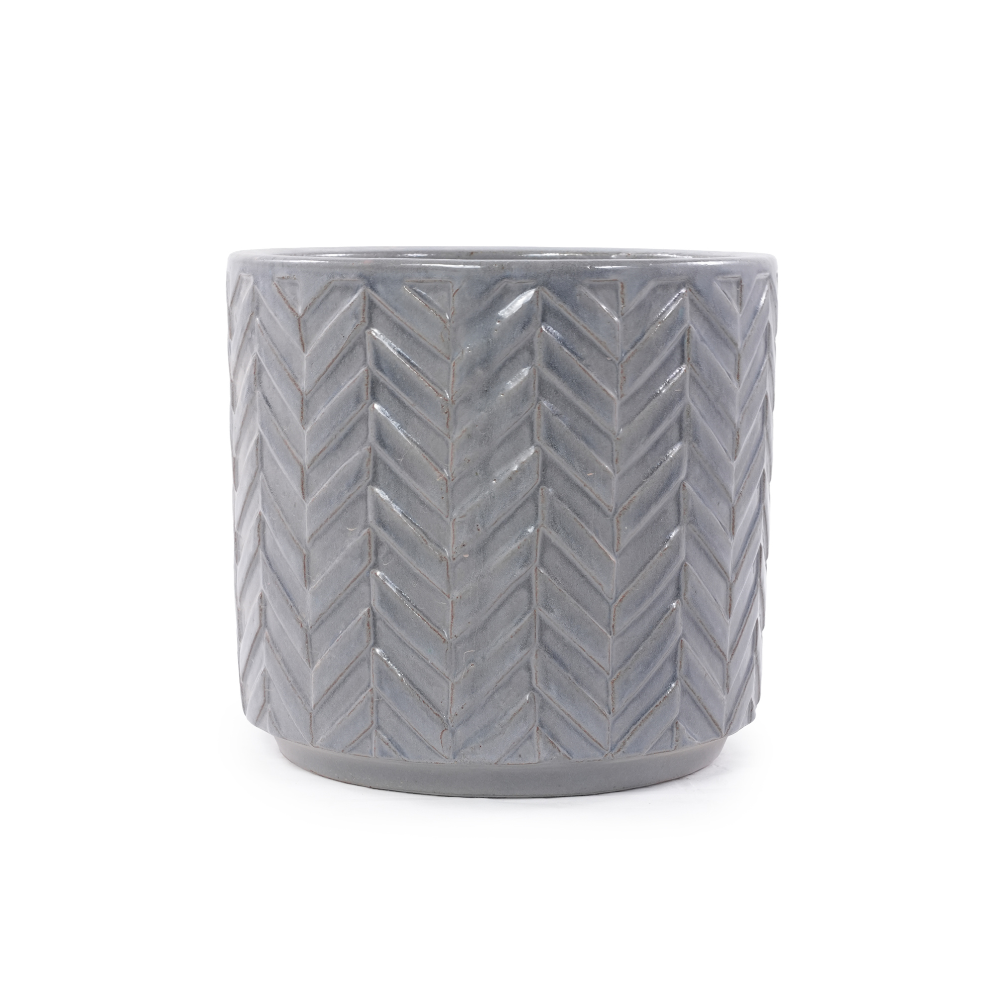 Keramik-blumentopf In Aschegrau Ø31,5 Cm, Zickzack-relief, Abflussloch
