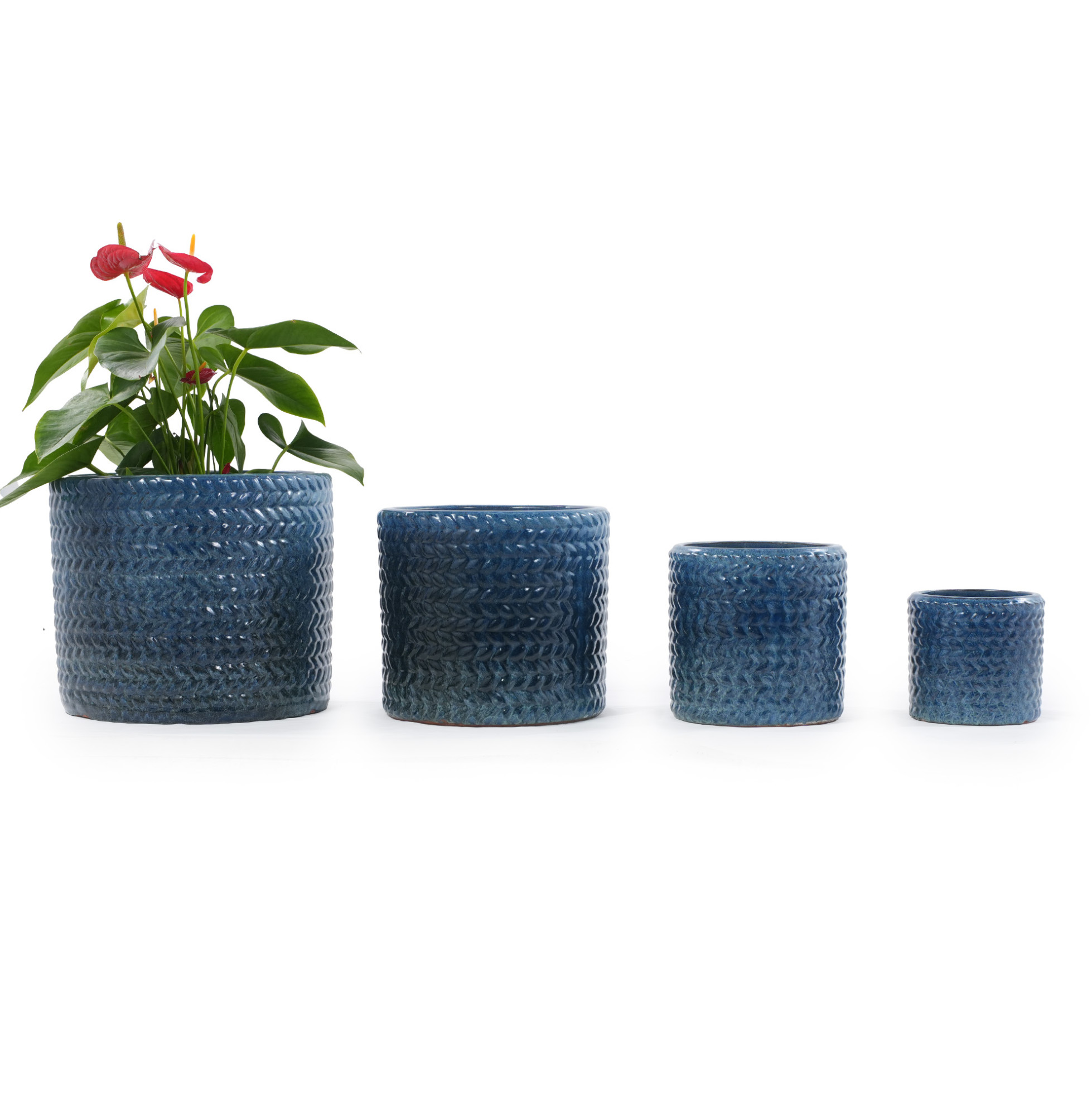 Keramik-blumentopf Ø 37 Cm, Glänzend Dunkelblau, Handgefertigt Okmyhome