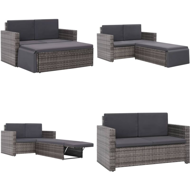 2-tlg. Garten-lounge-set Mit Auflagen Poly Rattan Grau - Gartenlounge - Auflagen