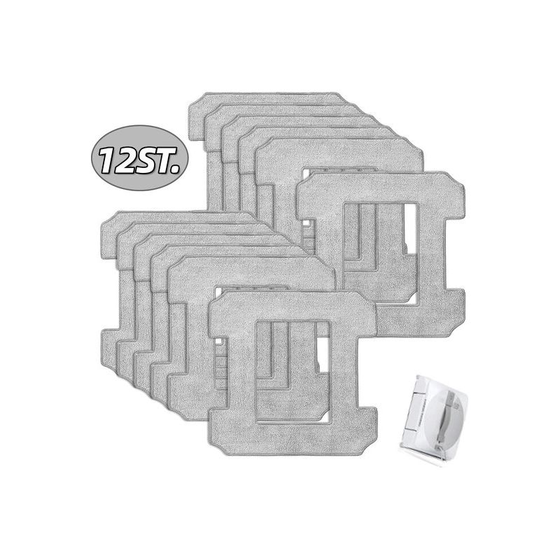 Lot De 12 Chiffons De Remplacement En Microfibre – Compatibles Avec Robots Nettoyeurs De Vitres – Lavables Et Réutilisables – Gris