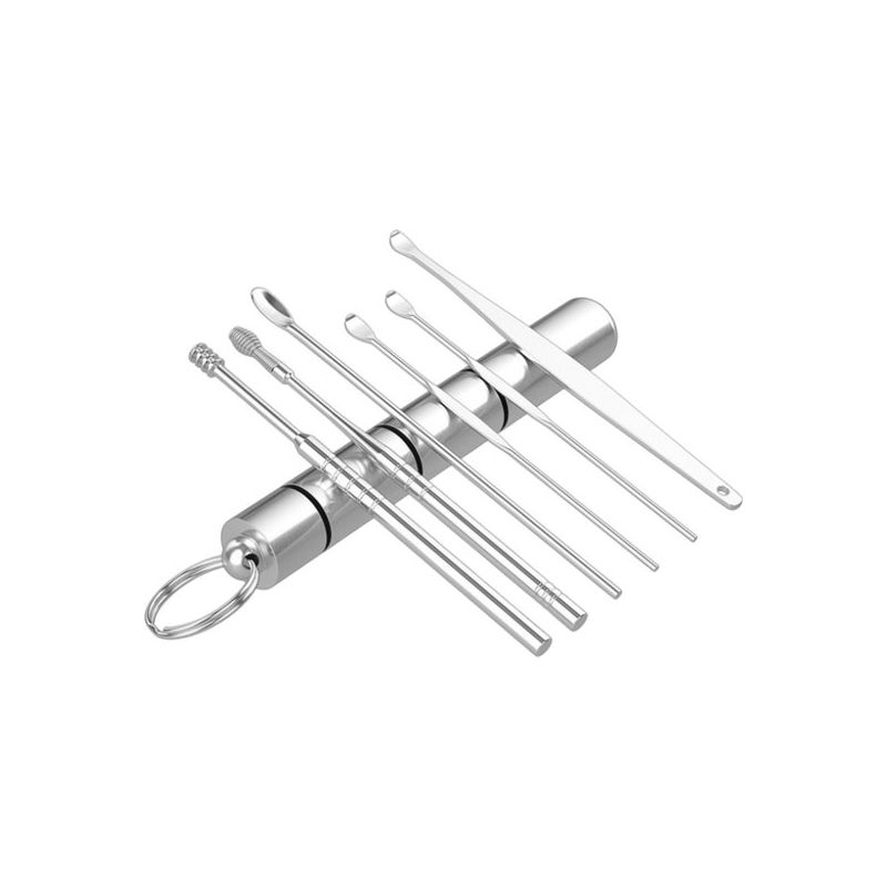 Lot De 6 Bouchons D’oreilles En Acier Inoxydable En Spirale, Accessoires Portables Pour Le Nettoyage Des Oreilles