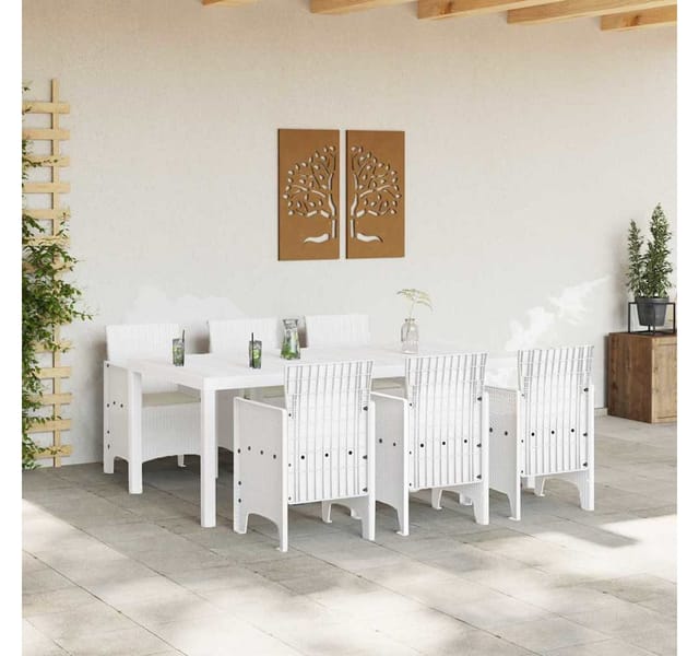 Garten Essgruppe 7 Pcs Weiß Polt Rattan Vidaxl