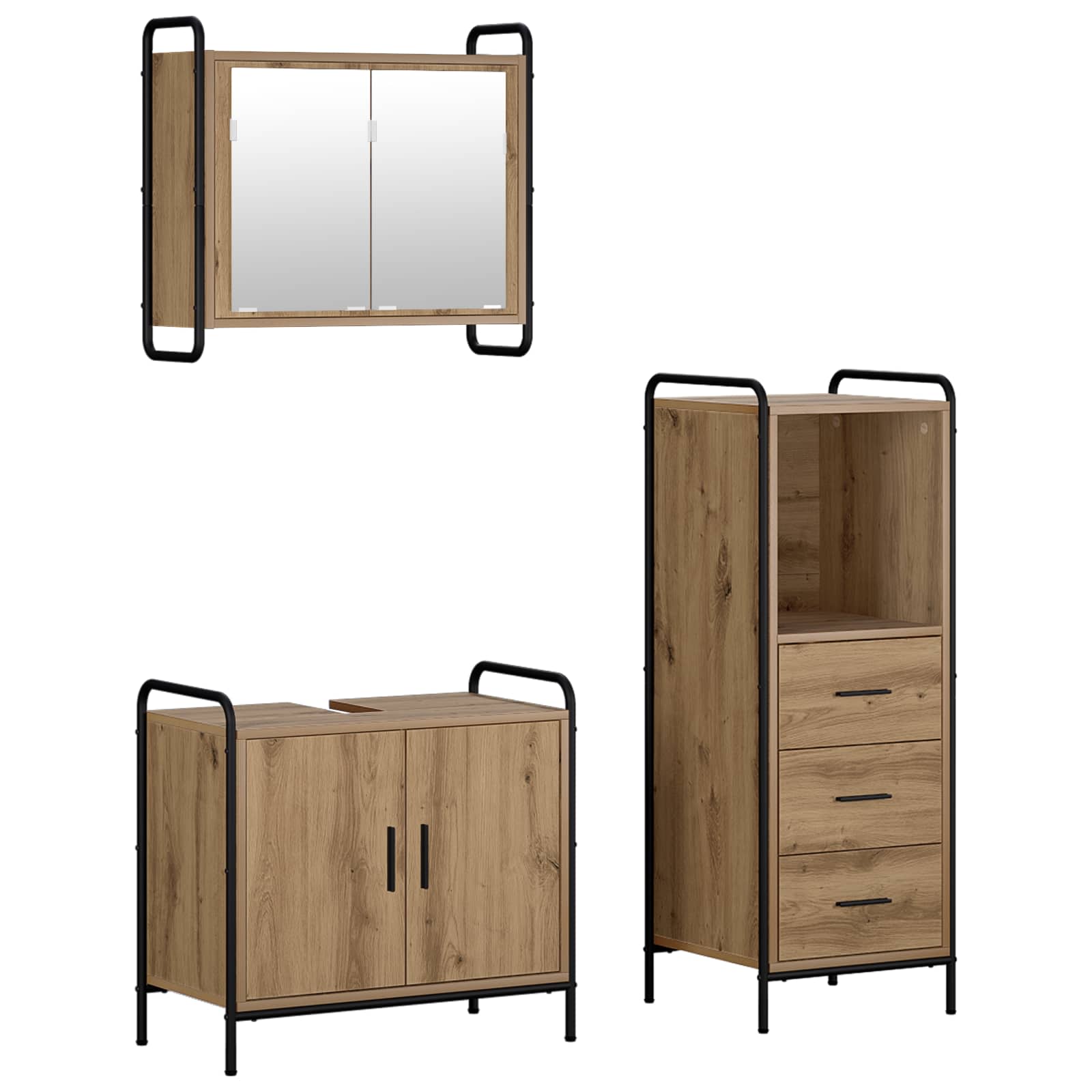 Vidaxl Bathroom Cabinet Set 3 Pcs Artisan Oak 40 X 36 X 109.5 Cm