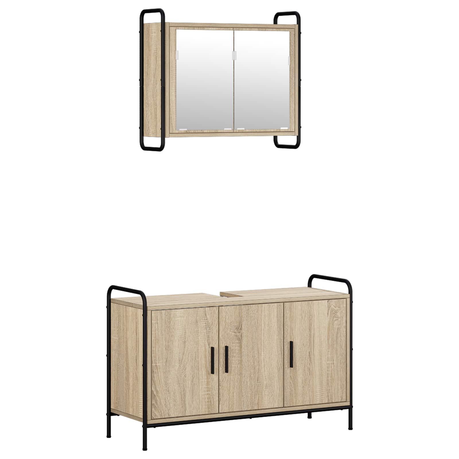 Vidaxl Bathroom Cabinet Set 2 Pcs Sonoma Oak 95 X 34 X 61 Cm