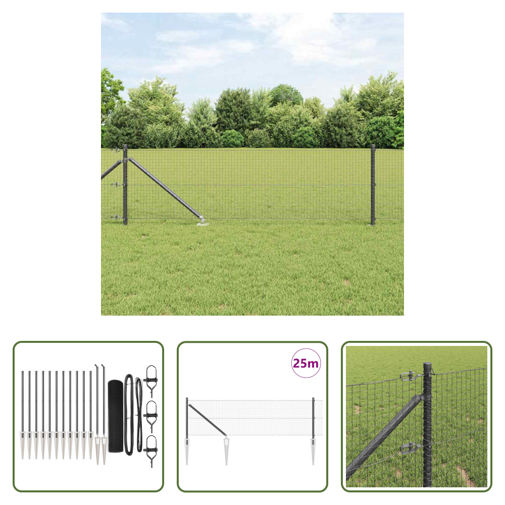 Außenzaun - Zaunpfosten Grau 25 X 0,8 M (25 X 25 Mm Mesh) Stahl Und Pvc