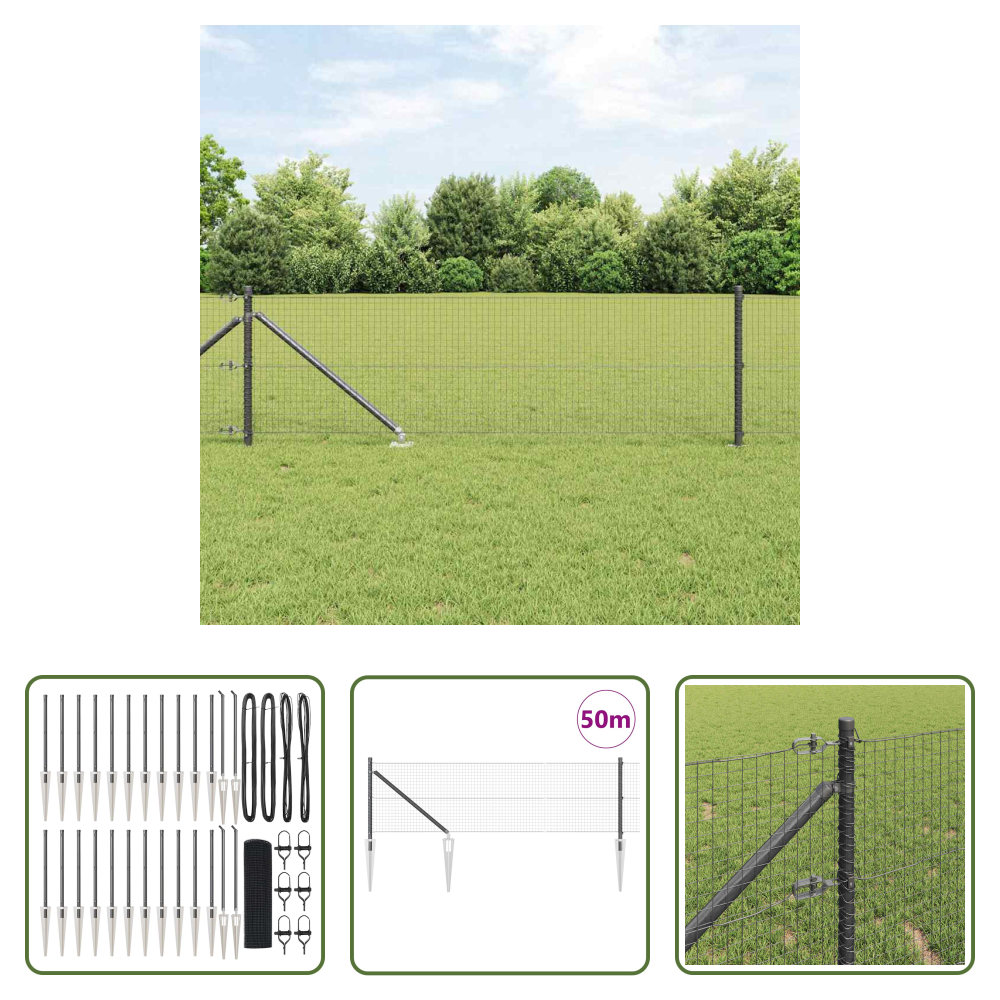 Vidaxl Stahl-zaunpfosten - Zaunpfosten Grau 50 X 0,6 M (25 X 25 Mm Maschen) Stahl Und Pvc