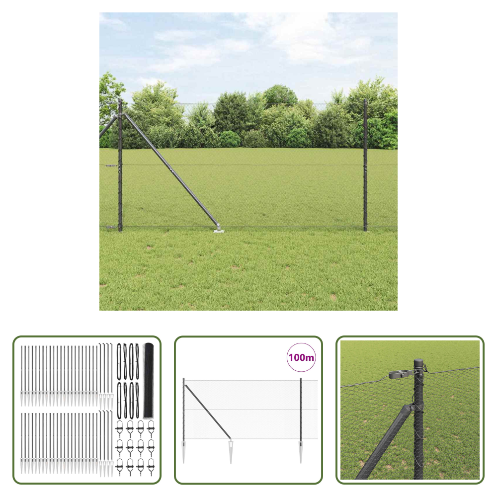 Außenzaun - Zaunpfosten Grau 100 X 1,2 M (13 Mm Maschenabstand)