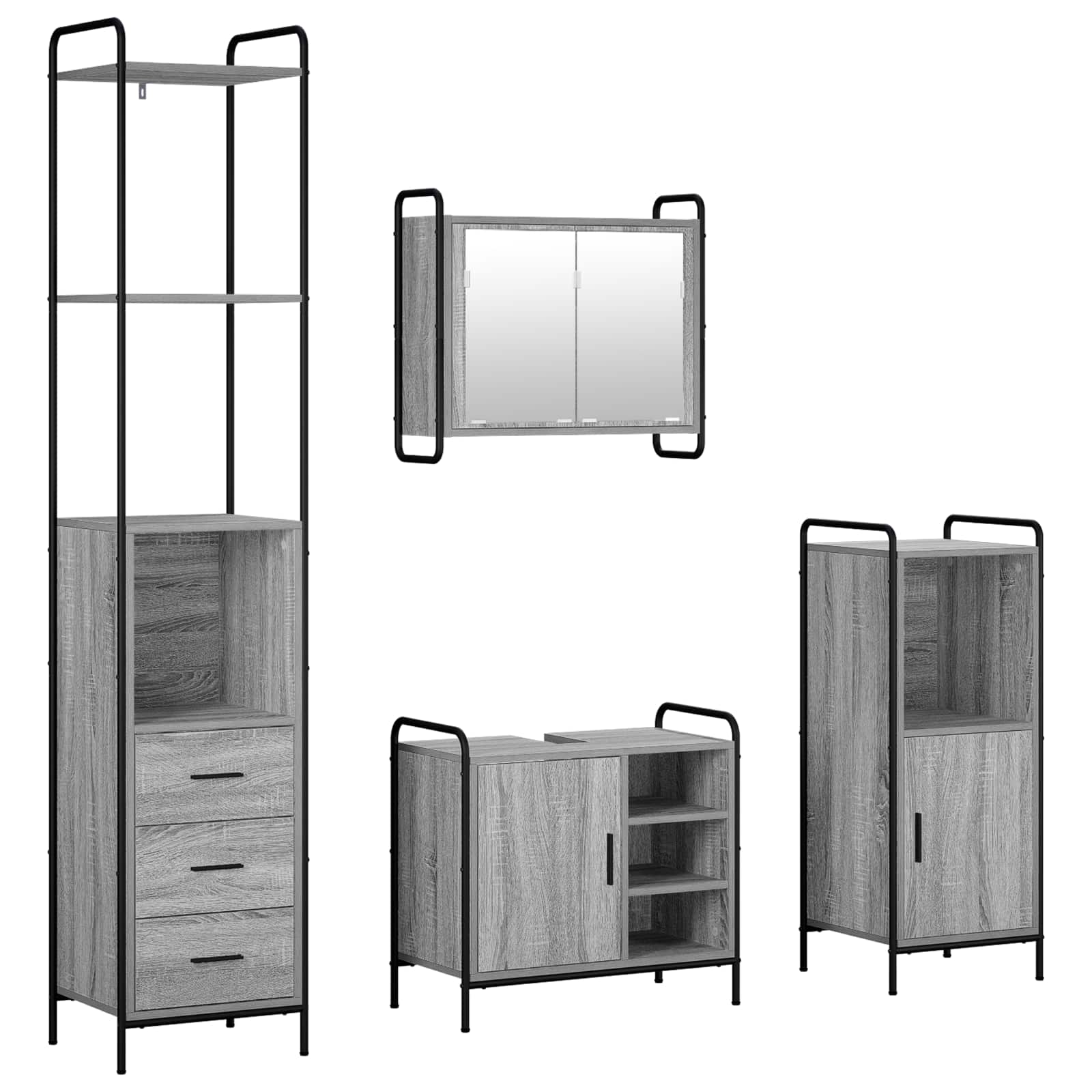 Vidaxl Bathroom Cabinet Set 4 Pcs Grey Sonoma 40 X 36 X 200.5 Cm