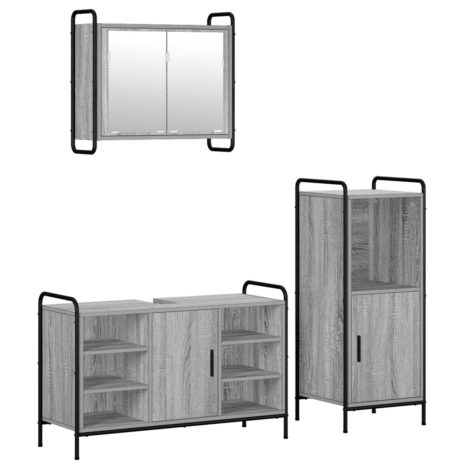 Vidaxl Bathroom Cabinet Set 3 Pcs Grey Sonoma 40 X 36 X 99.5 Cm