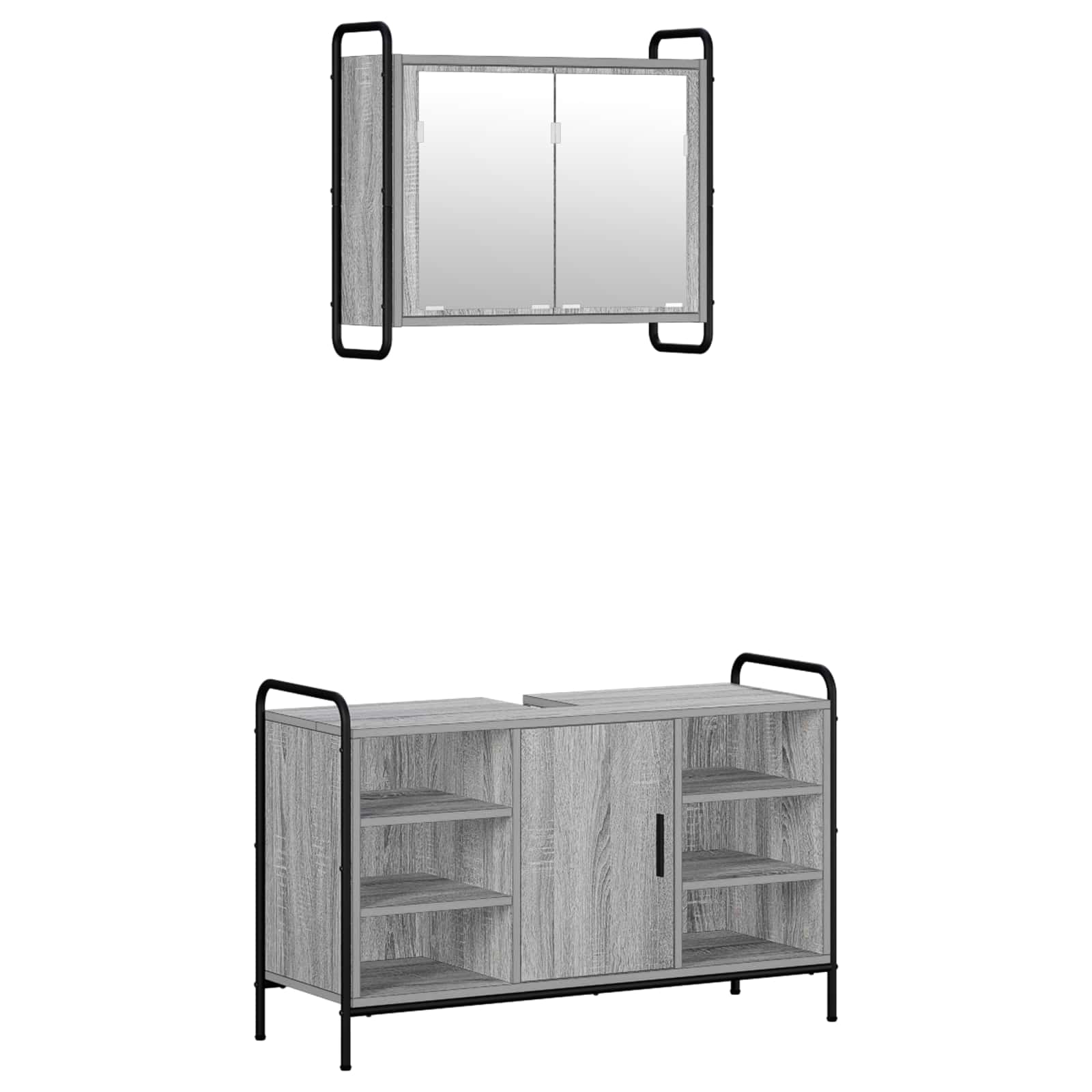 Vidaxl Bathroom Cabinet Set 2 Pcs Grey Sonoma 95 X 34 X 61 Cm