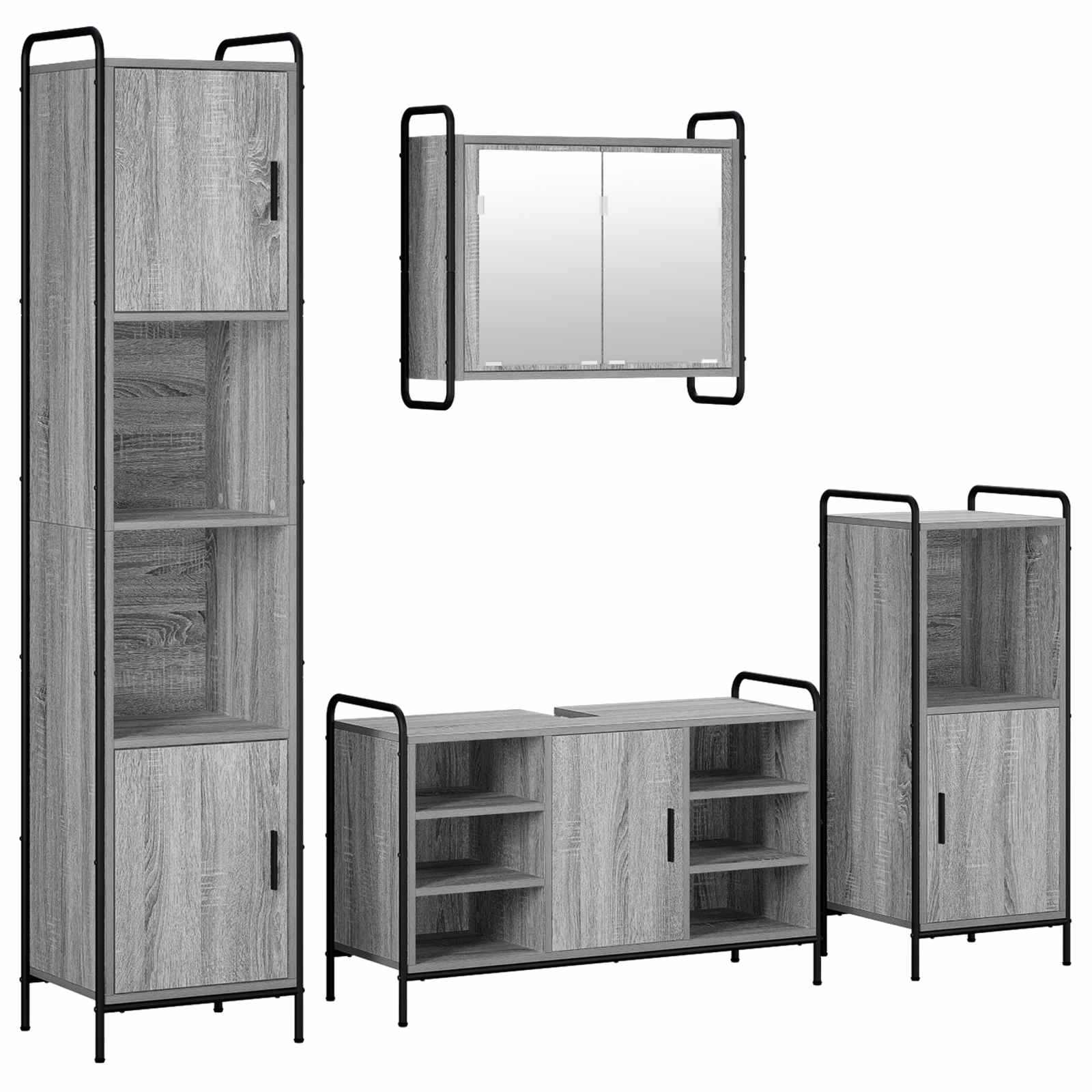 Vidaxl Bathroom Cabinet Set 4 Pcs Grey Sonoma 40 X 36 X 181 Cm