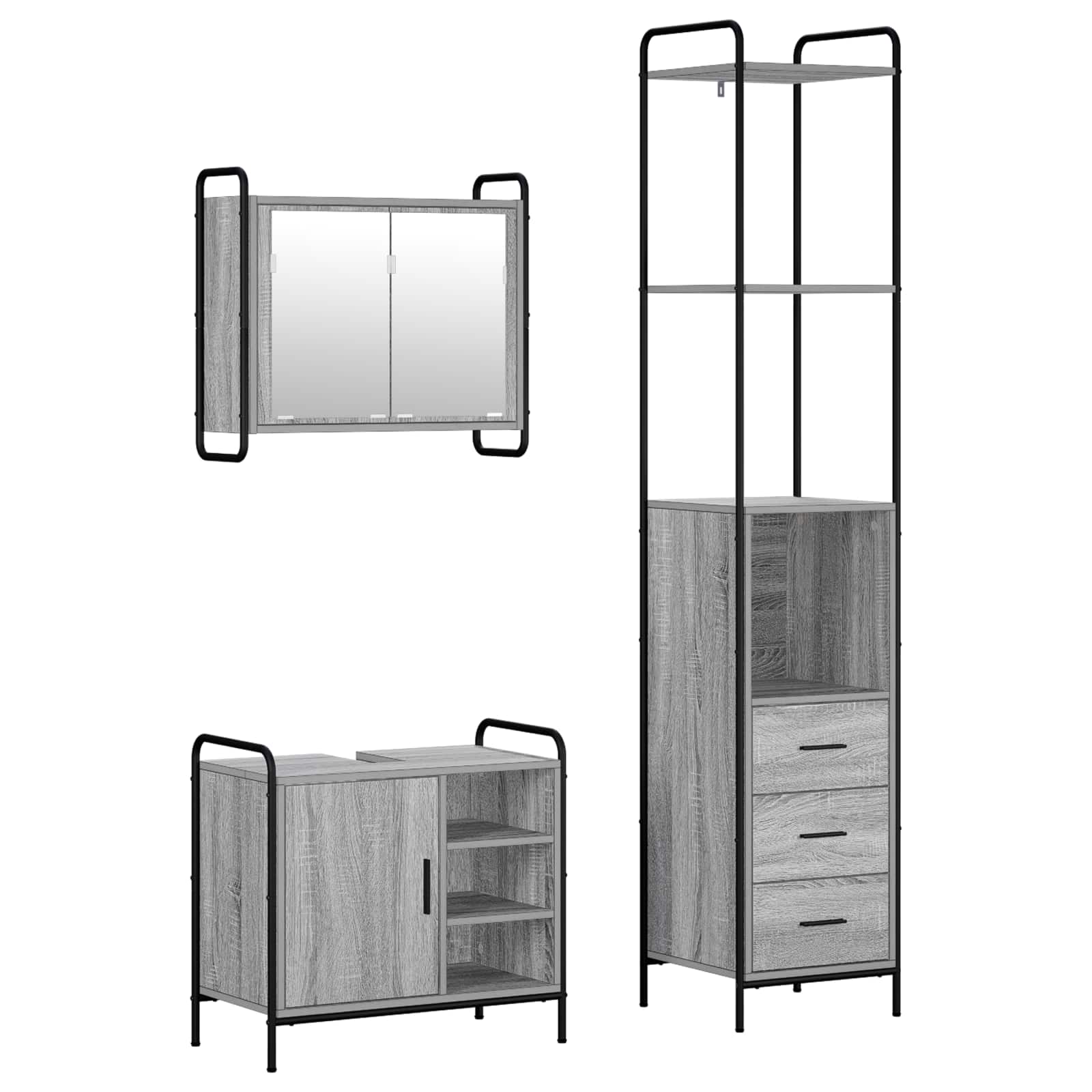 Vidaxl Bathroom Cabinet Set 3 Pcs Grey Sonoma 40 X 36 X 200.5 Cm