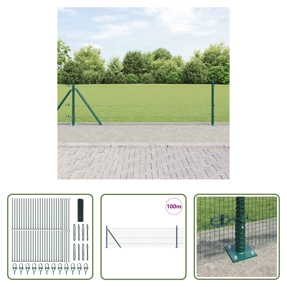 Vidaxl Stahlzaunpfosten - Zaunpfosten Grün 100 X 0,4 M (16 X 16 Mm Maschen) Stahl Und Pvc