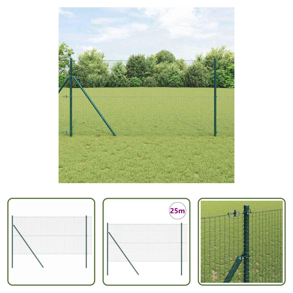 Vidaxl Außenzaun - Zaunpfosten Grün 25 X 1,4 M (25 X 25 Mm Maschen) Stahl Und Pvc