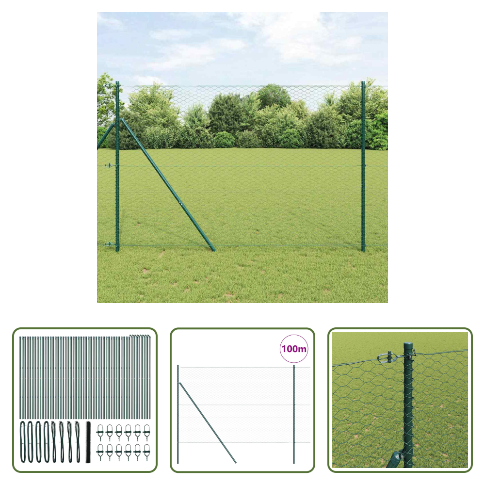 Zaunpfosten - Zaunpfosten Grün 100 X 1,5 M (36 Mm Maschenweite) Stahl Und Pvc