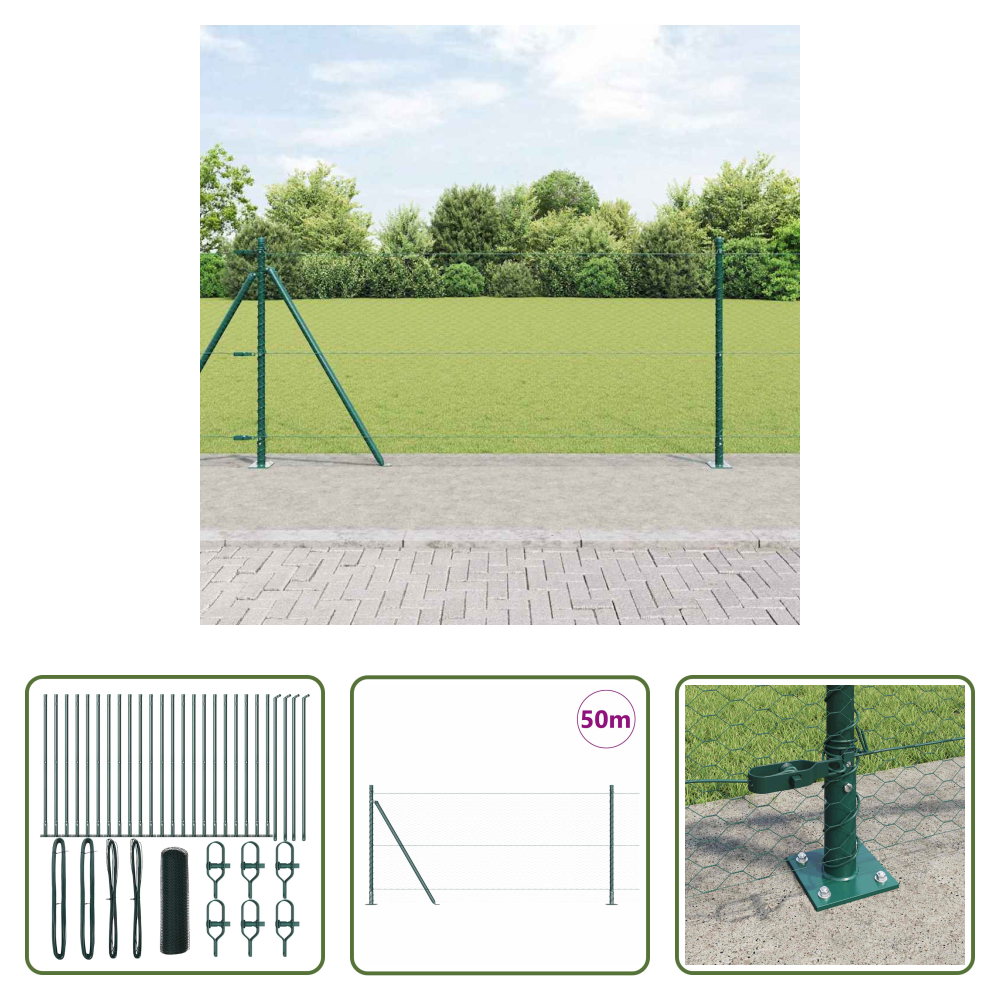 Vidaxl Stahlpfosten - Zaunpfosten Grün 50 X 1 M (25 Mm Maschenweite) Stahl Und Pvc