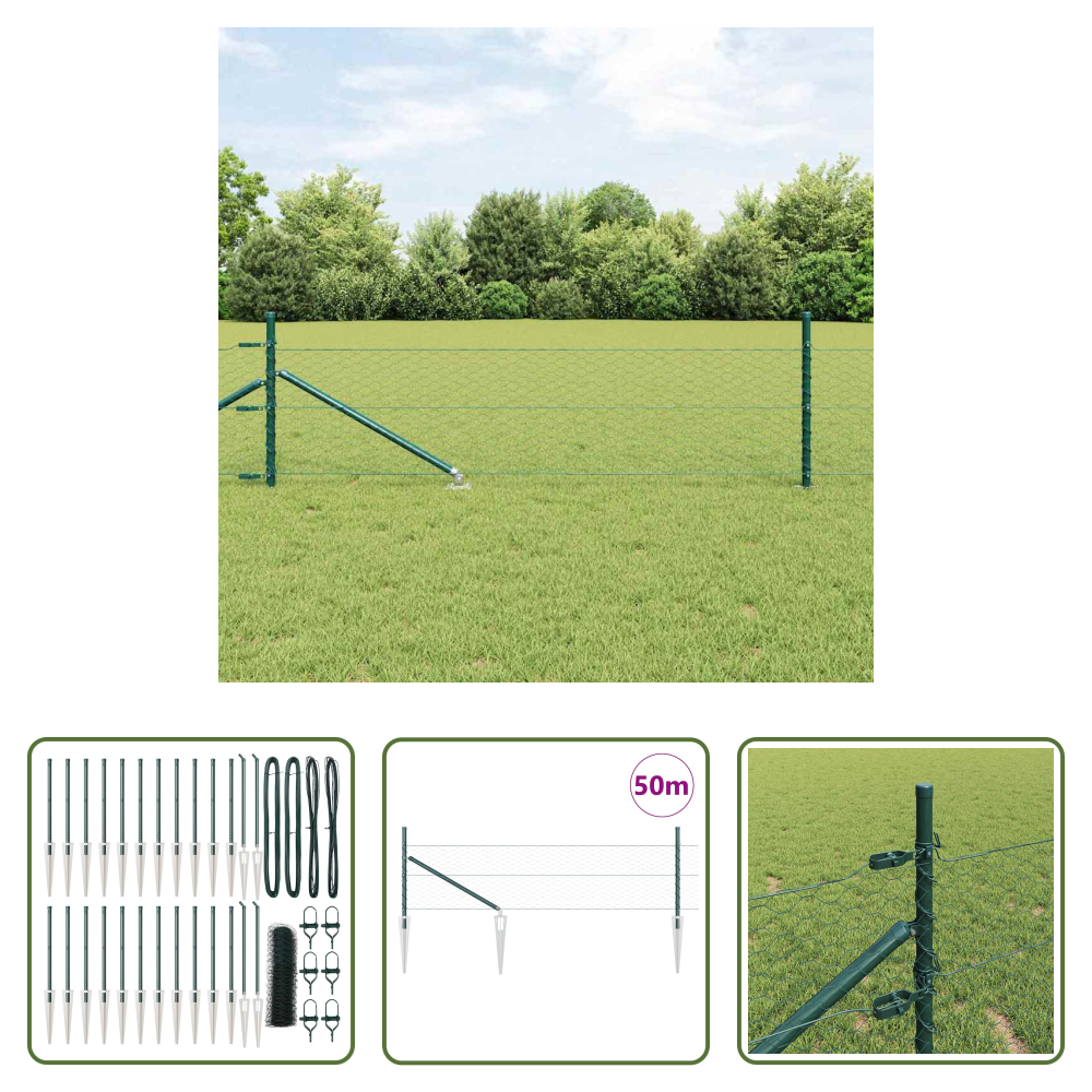 Vidaxl Stahl Und Pvc - Zaunpfosten Grün 50 X 0,5 M (36 Mm Netz) Stahl Und Pvc
