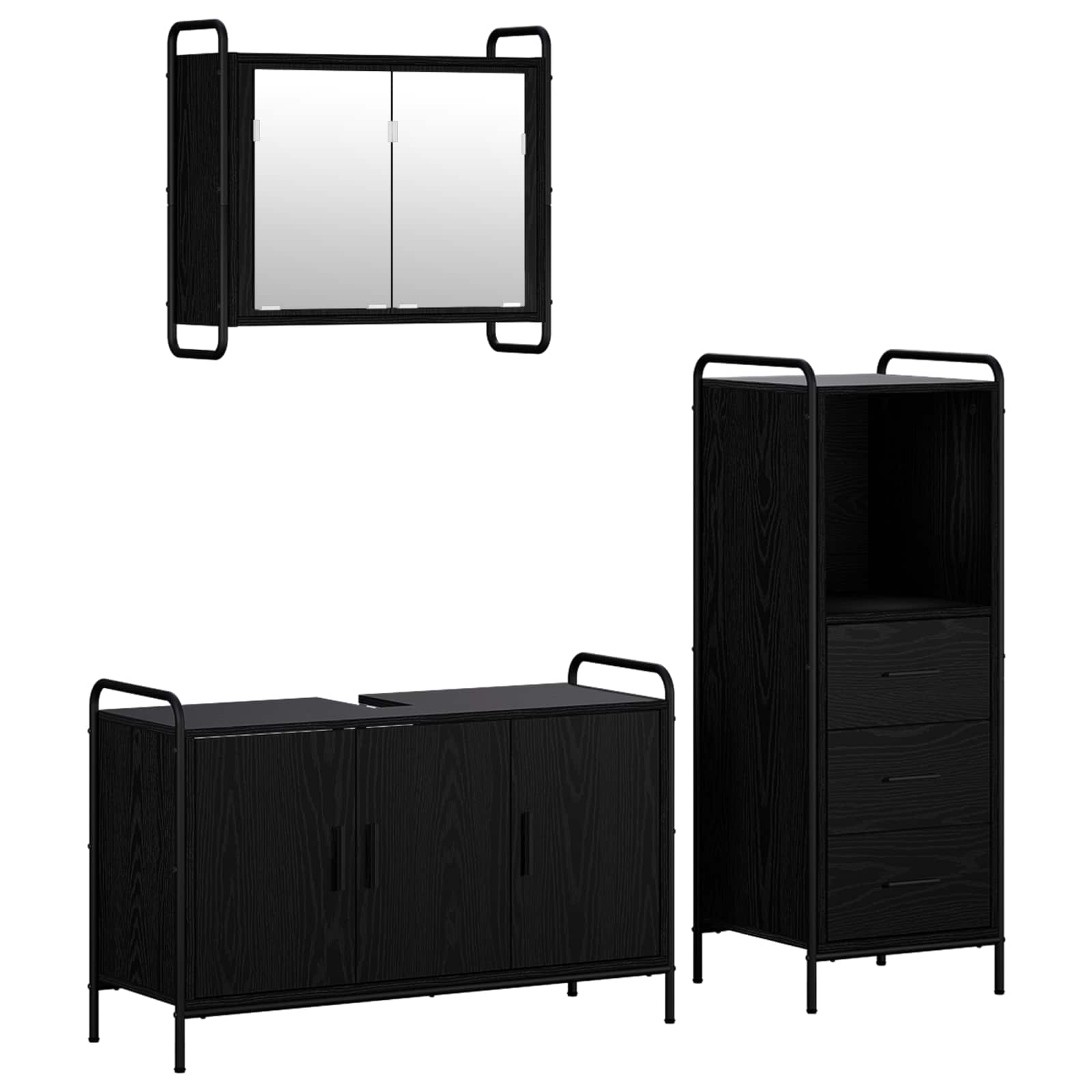 Vidaxl Bathroom Cabinet Set 3 Pcs Black Oak 40 X 36 X 109.5 Cm