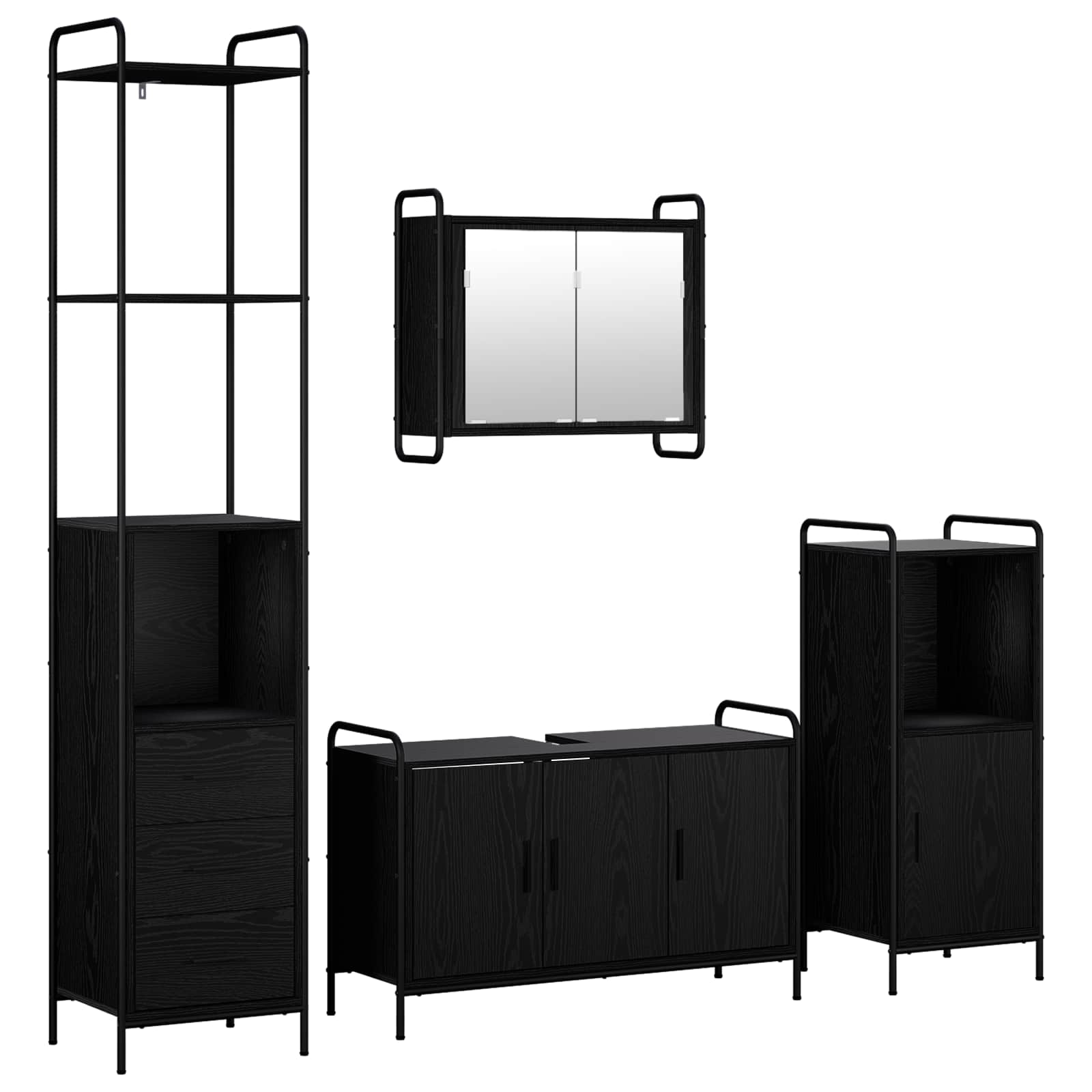 Vidaxl Bathroom Cabinet Set 4 Pcs Black Oak 40 X 36 X 200.5 Cm