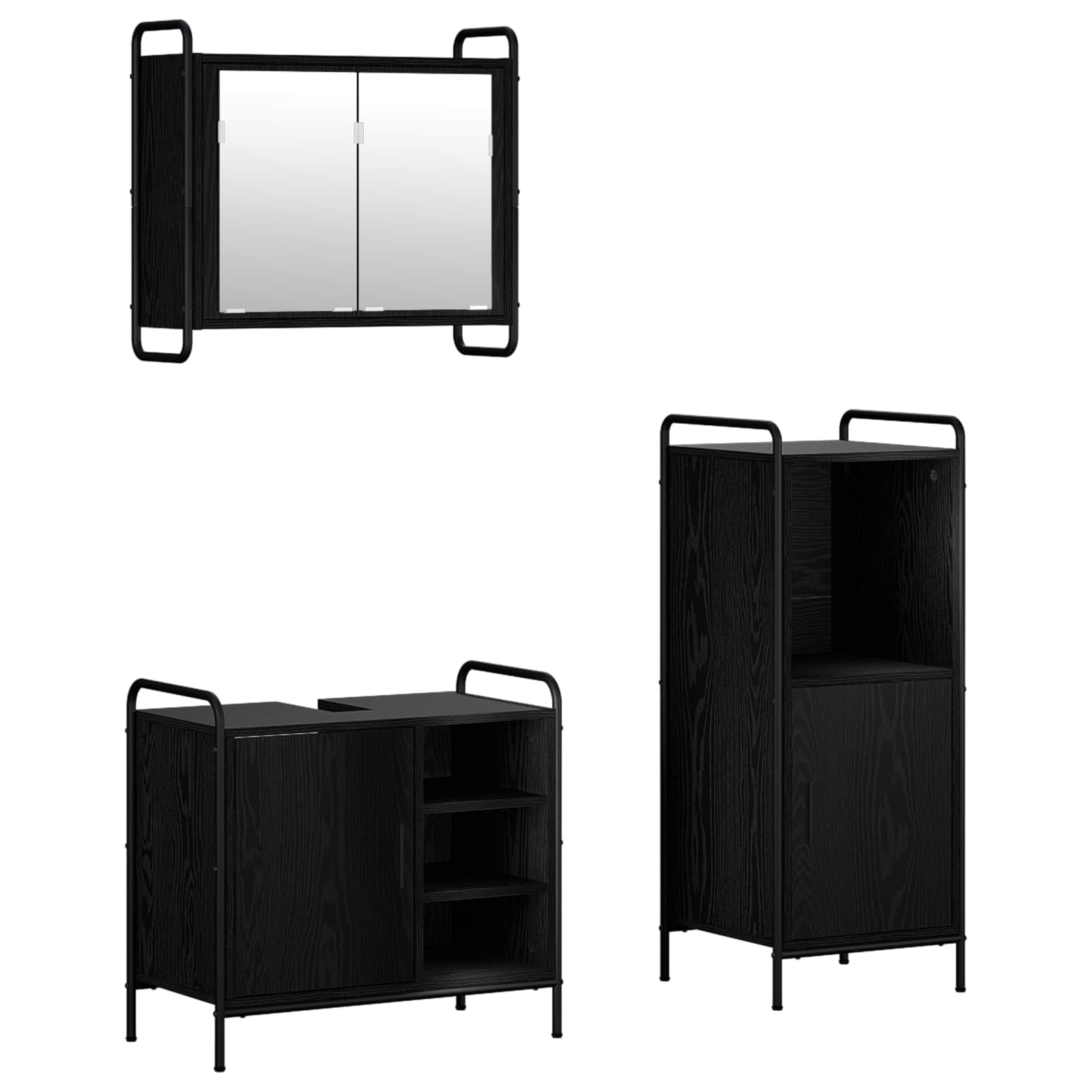 Vidaxl Bathroom Cabinet Set 3 Pcs Black Oak 40 X 36 X 99.5 Cm