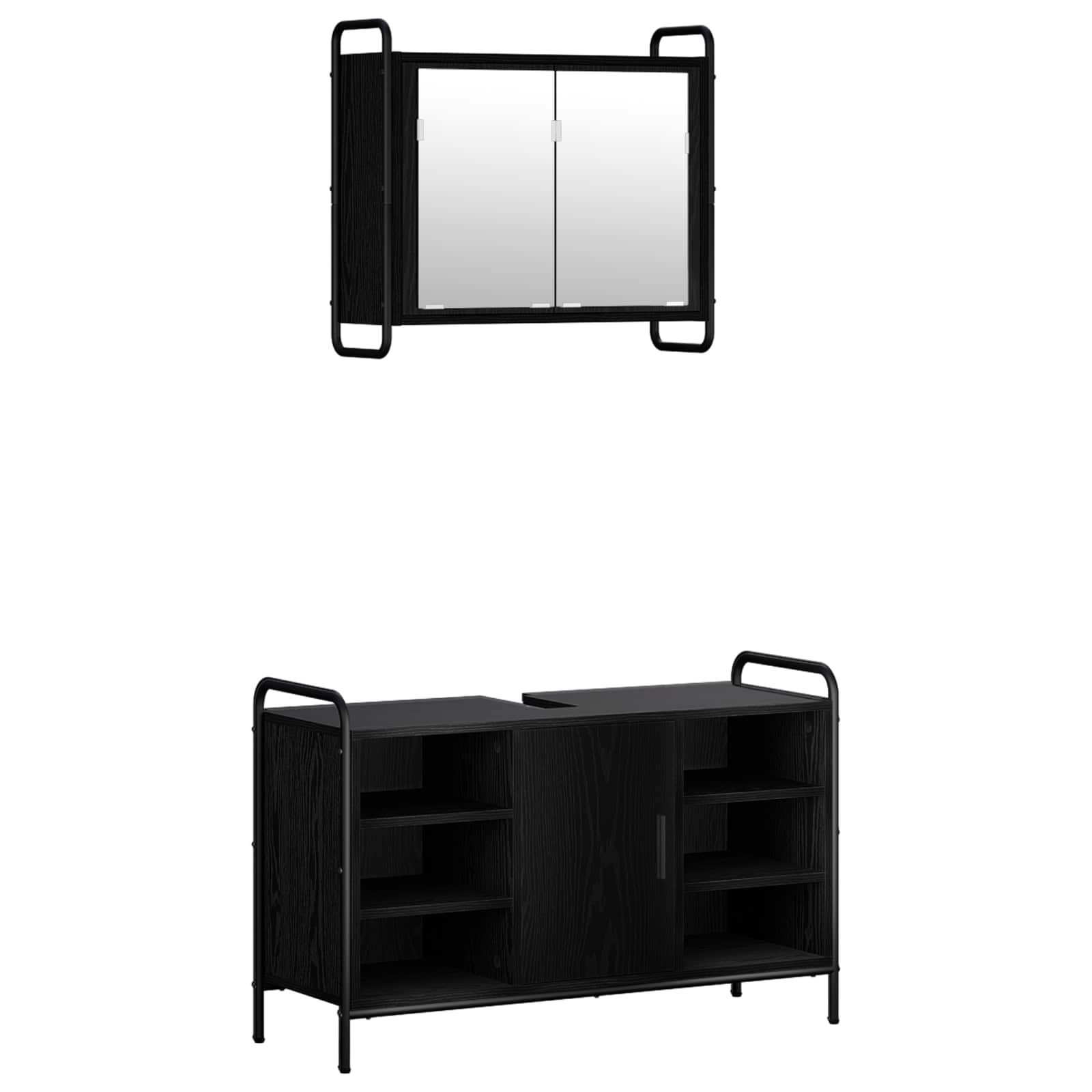 Vidaxl Bathroom Cabinet Set 2 Pcs Black Oak 95 X 34 X 61 Cm