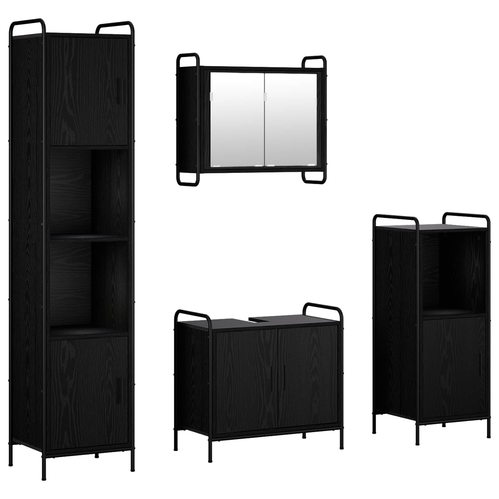 Vidaxl Bathroom Cabinet Set 4 Pcs Black Oak 40 X 36 X 181 Cm