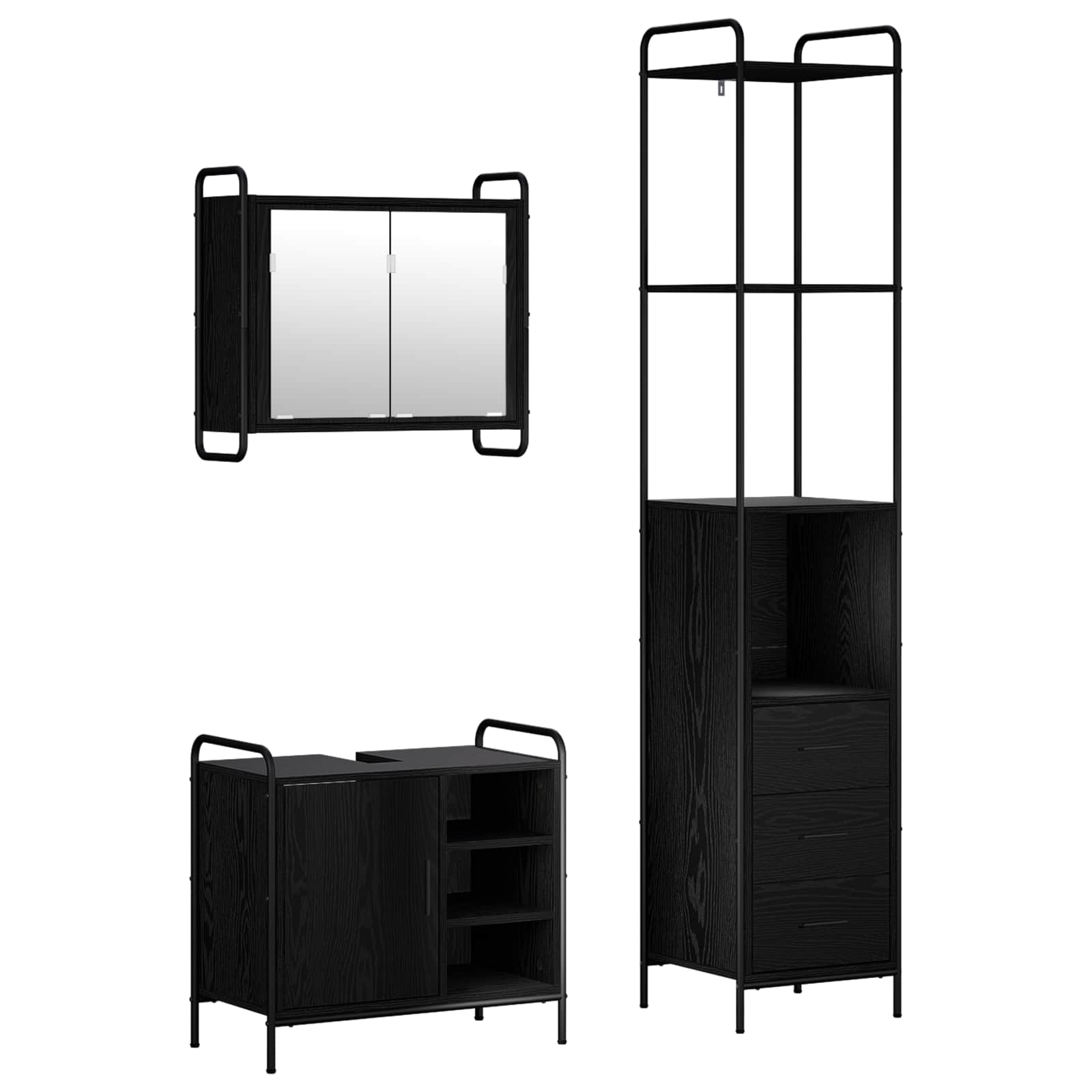 Vidaxl Bathroom Cabinet Set 3 Pcs Black Oak 40 X 36 X 200.5 Cm